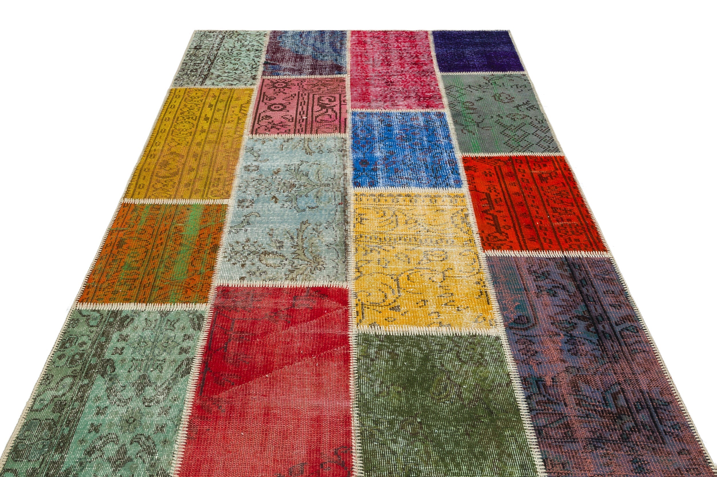 Iskece 36917 Beige Patchwork Wool Handmade Area Rug 5'3" x 7'7"