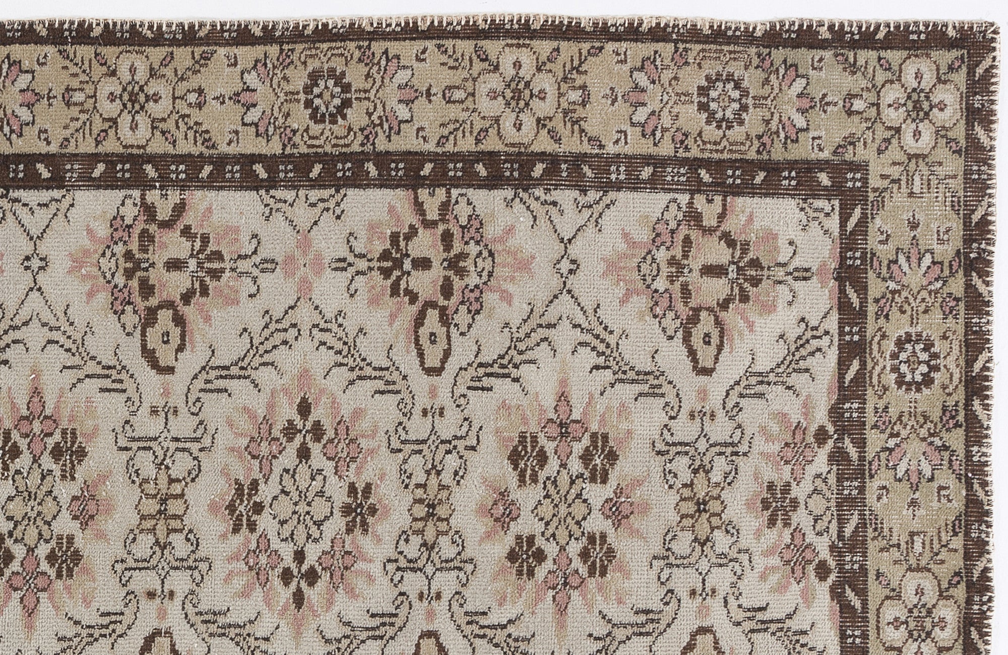 Atina Beige Vintage Wool Handmade Area Rug 5'10" x 8'10"