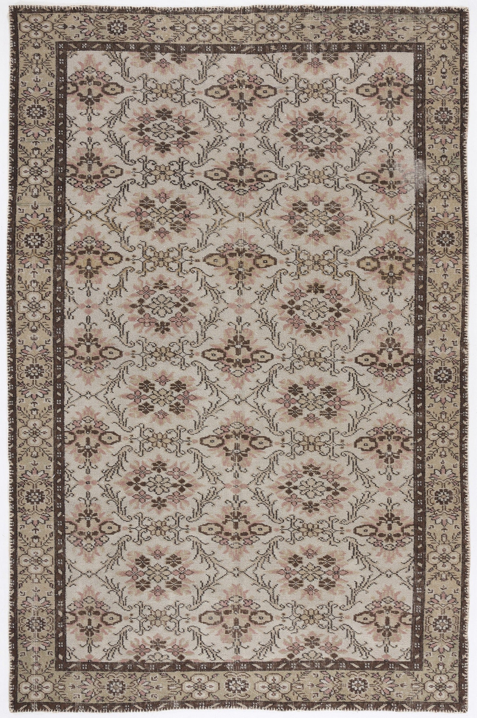 Atina Beige Vintage Wool Handmade Area Rug 5'10" x 8'10"