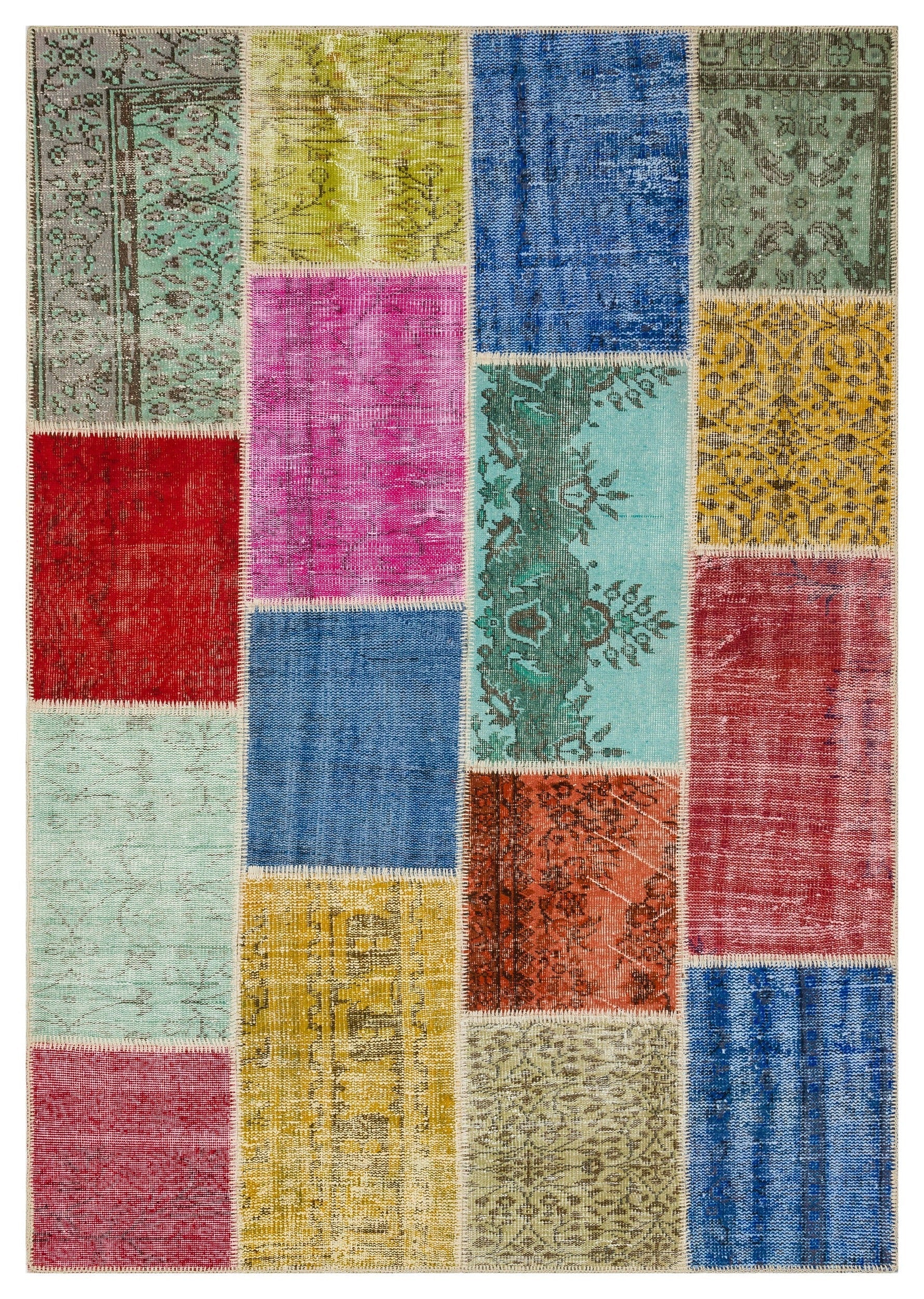Iskece 36920 Beige Patchwork Wool Handmade Area Rug 5'3" x 7'7"