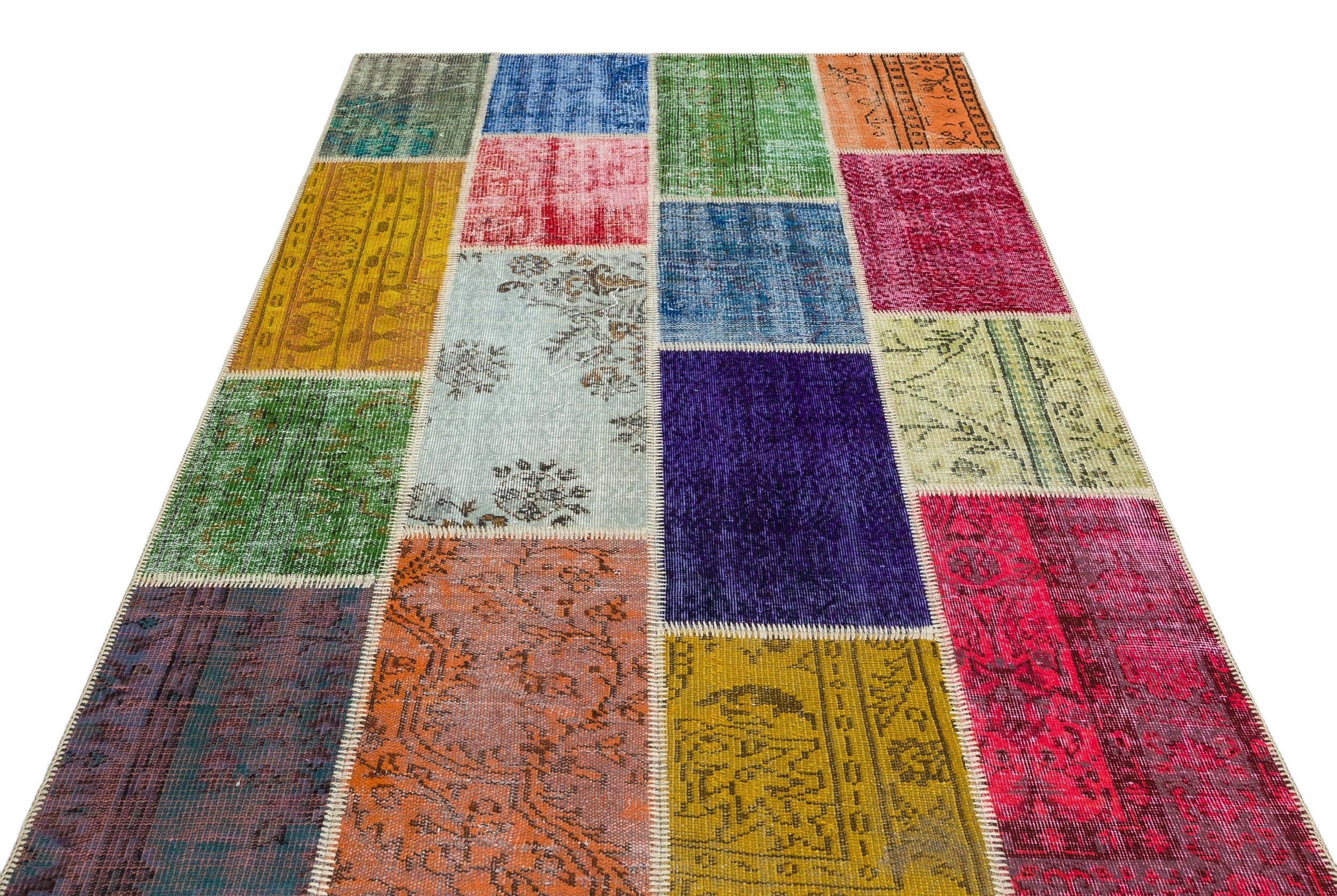 Iskece Beige Patchwork Wool Handmade Area Rug 5'3" x 7'5"