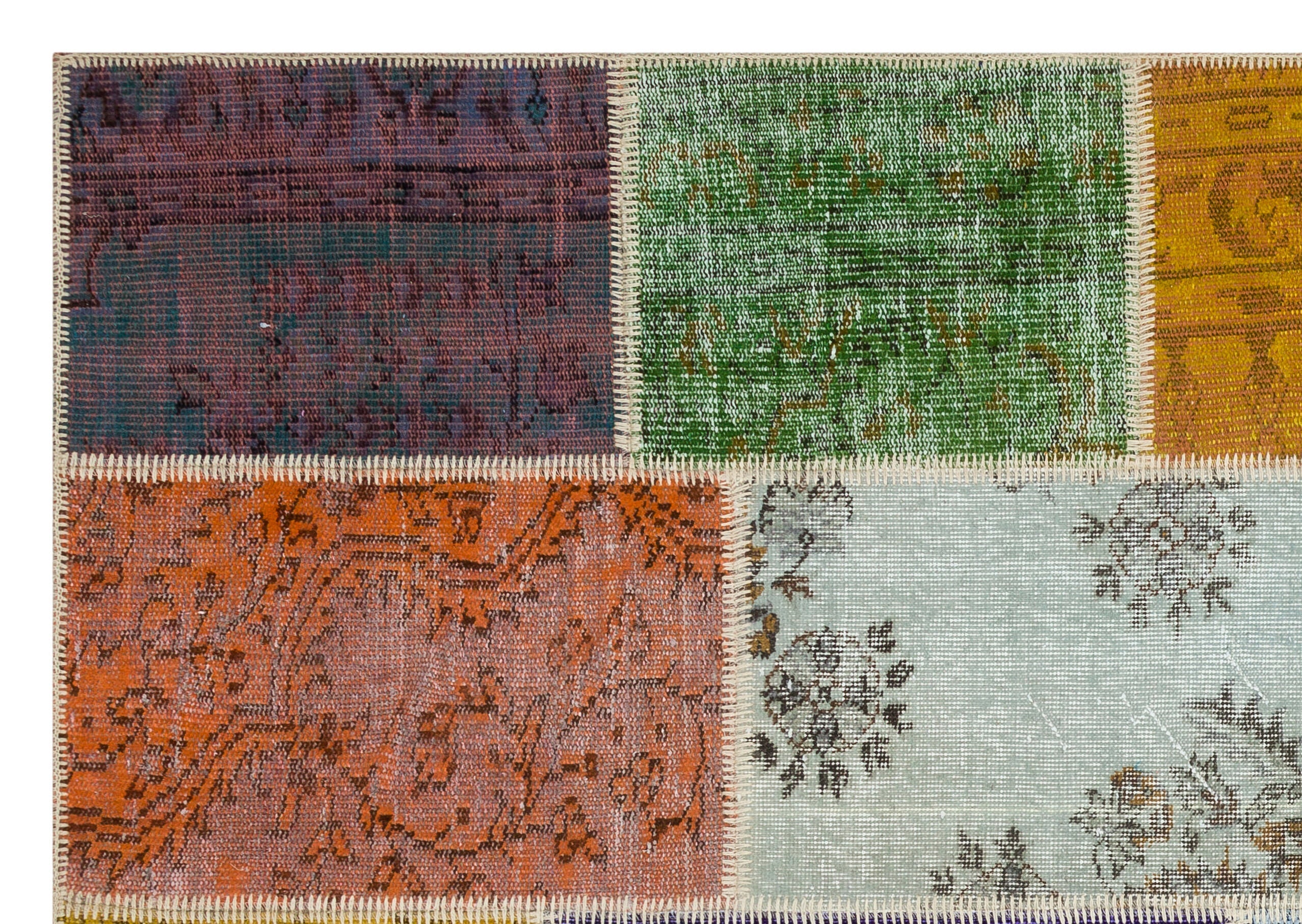 Iskece Beige Patchwork Wool Handmade Area Rug 5'3" x 7'5"