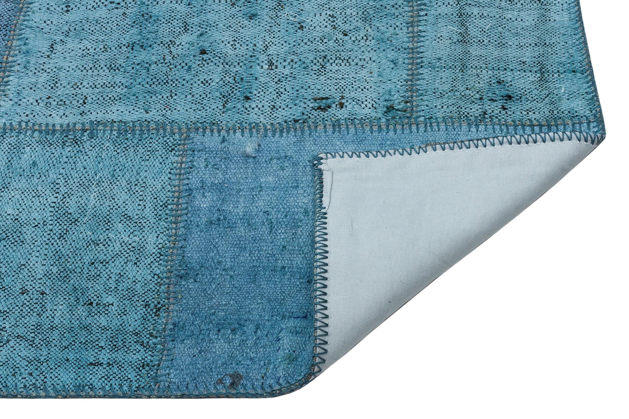 Teselya Blue Patchwork Wool Handmade Area Rug 5'3" x 7'5"