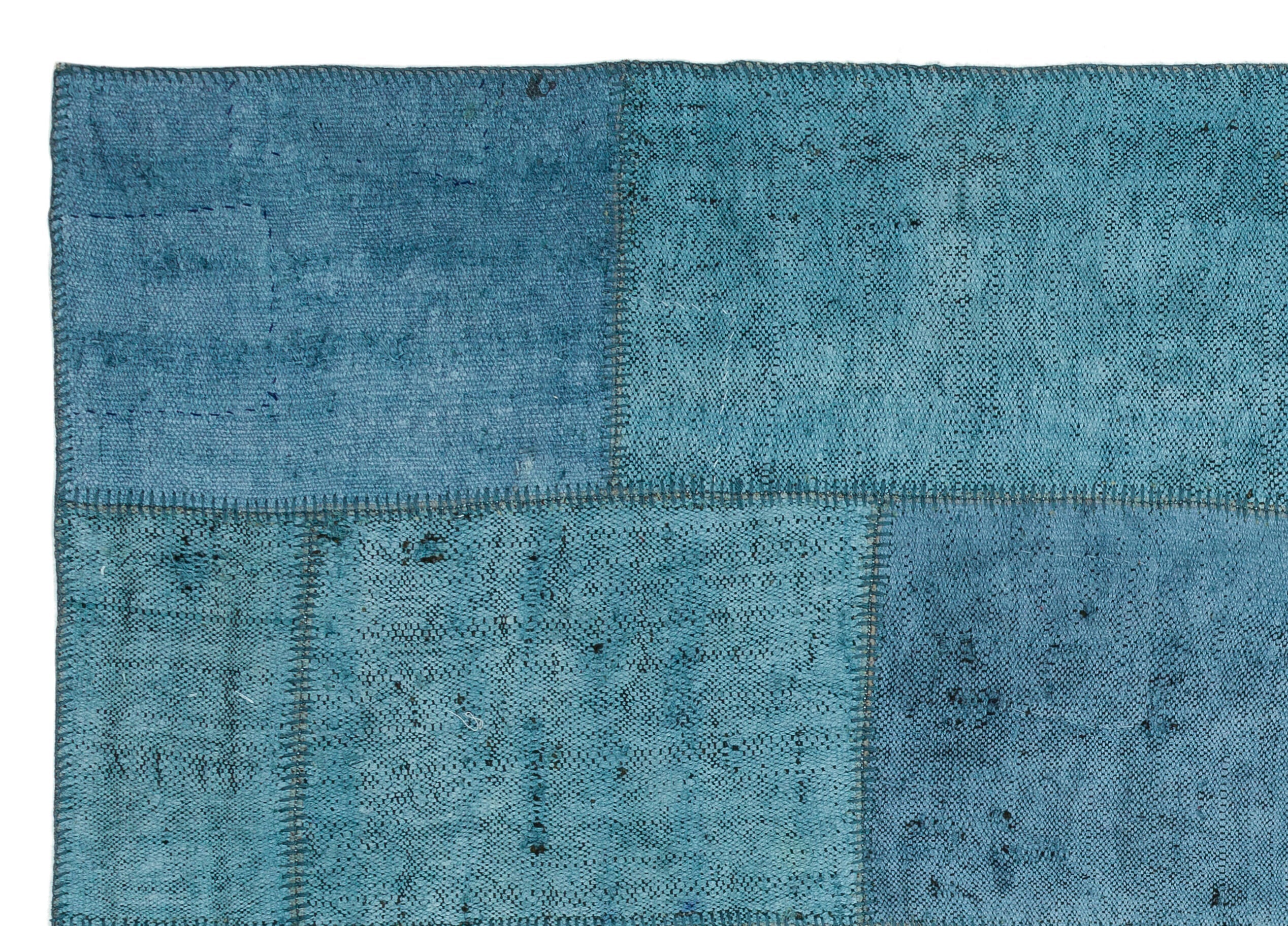 Teselya Blue Patchwork Wool Handmade Area Rug 5'3" x 7'5"
