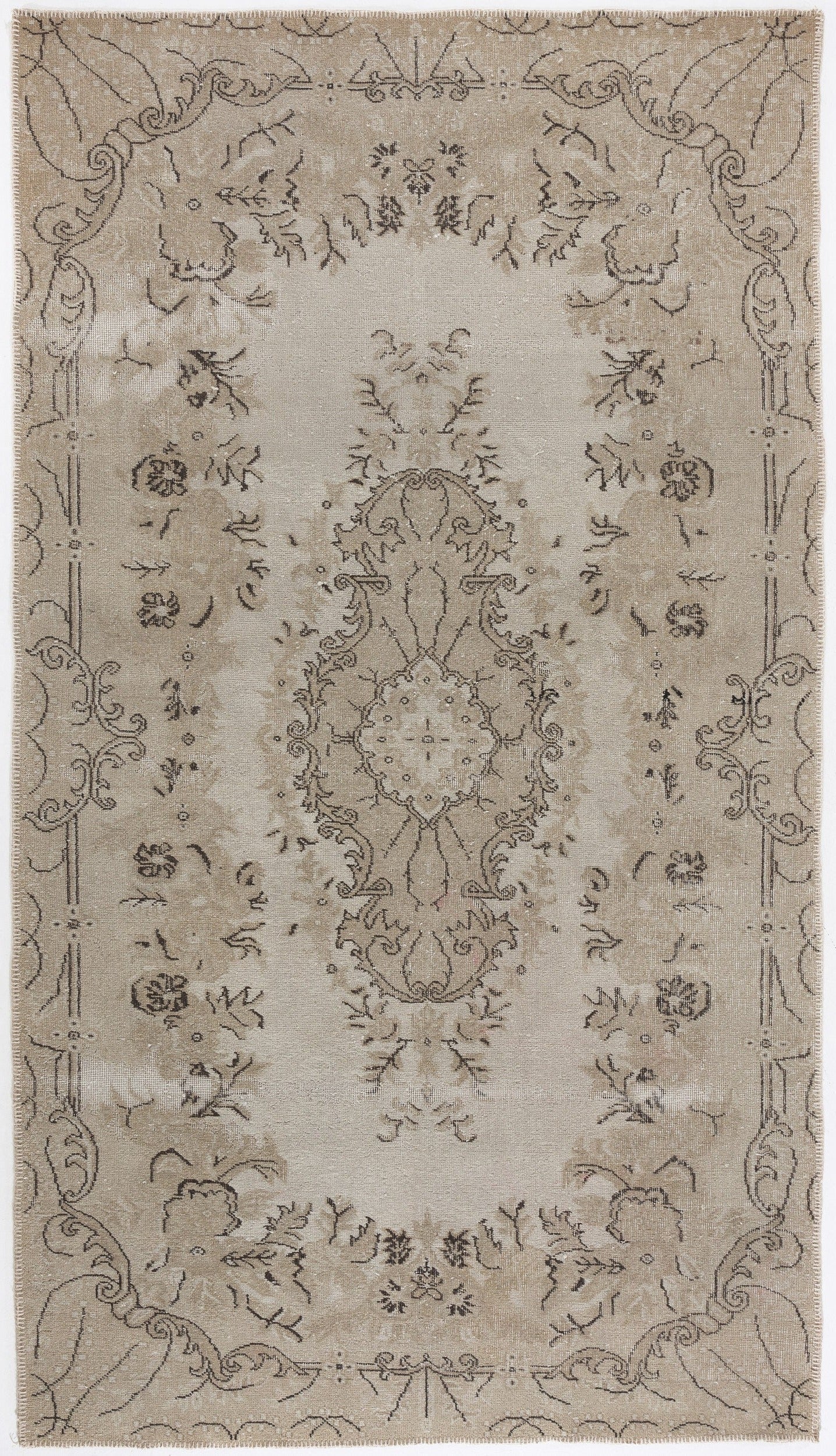 Atina Beige Vintage Wool Handmade Area Rug 5'4" x 9'5"