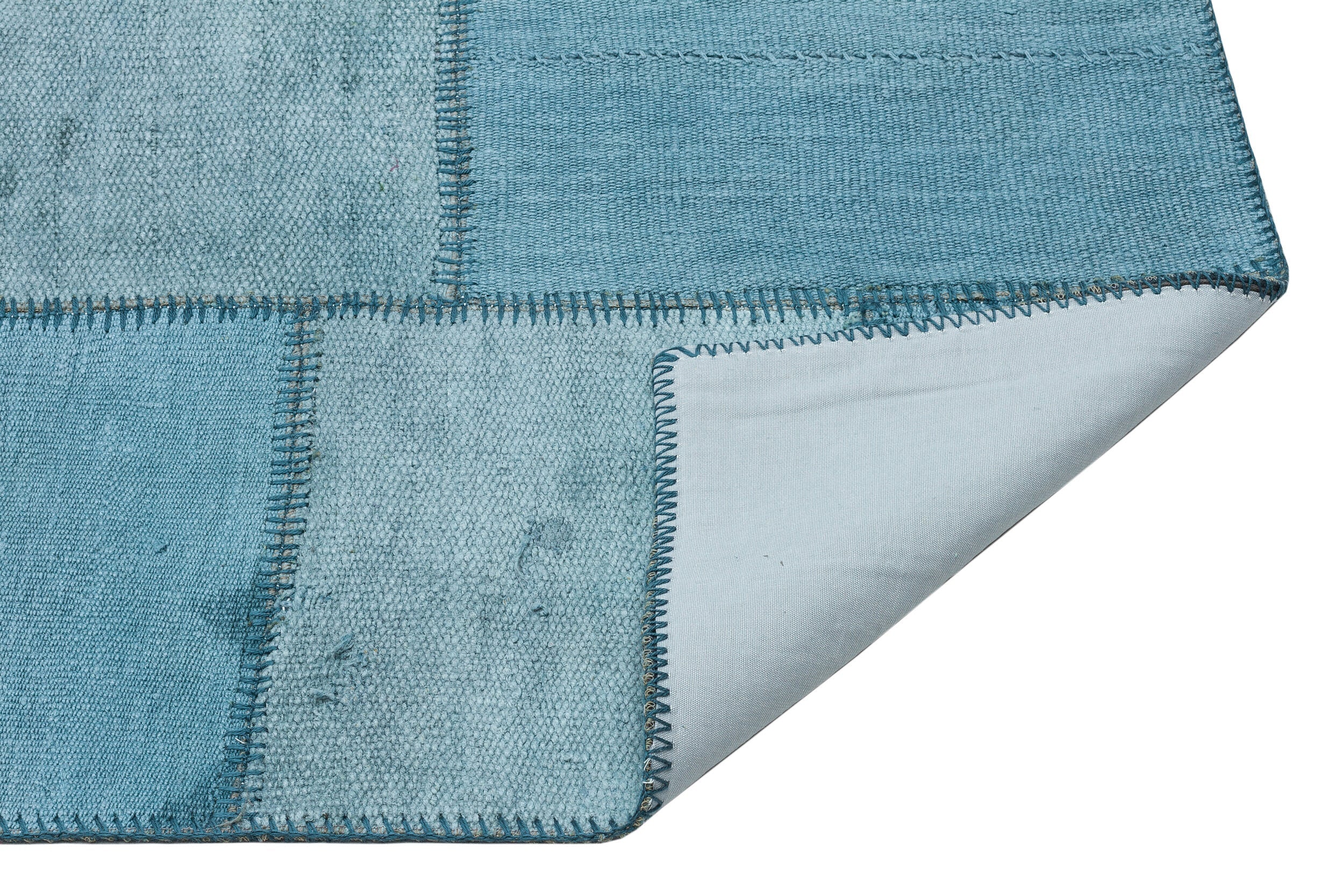 Teselya Blue Patchwork Wool Handmade Area Rug 5'1" x 7'1"