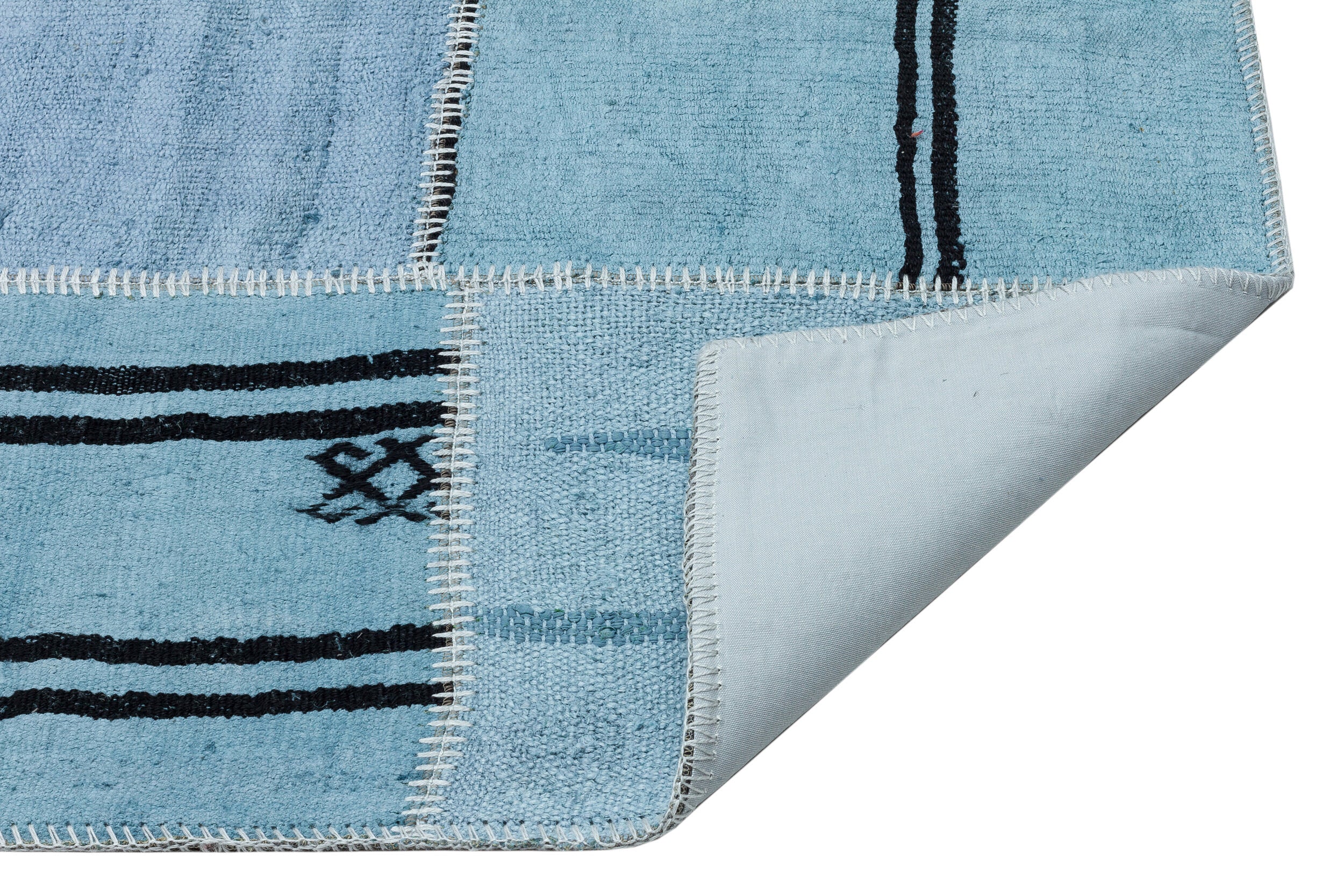 Blue Patchwork Rug - Handmade Wool Area Rug 5'2" x 7'6" | Vintage Style & Durable