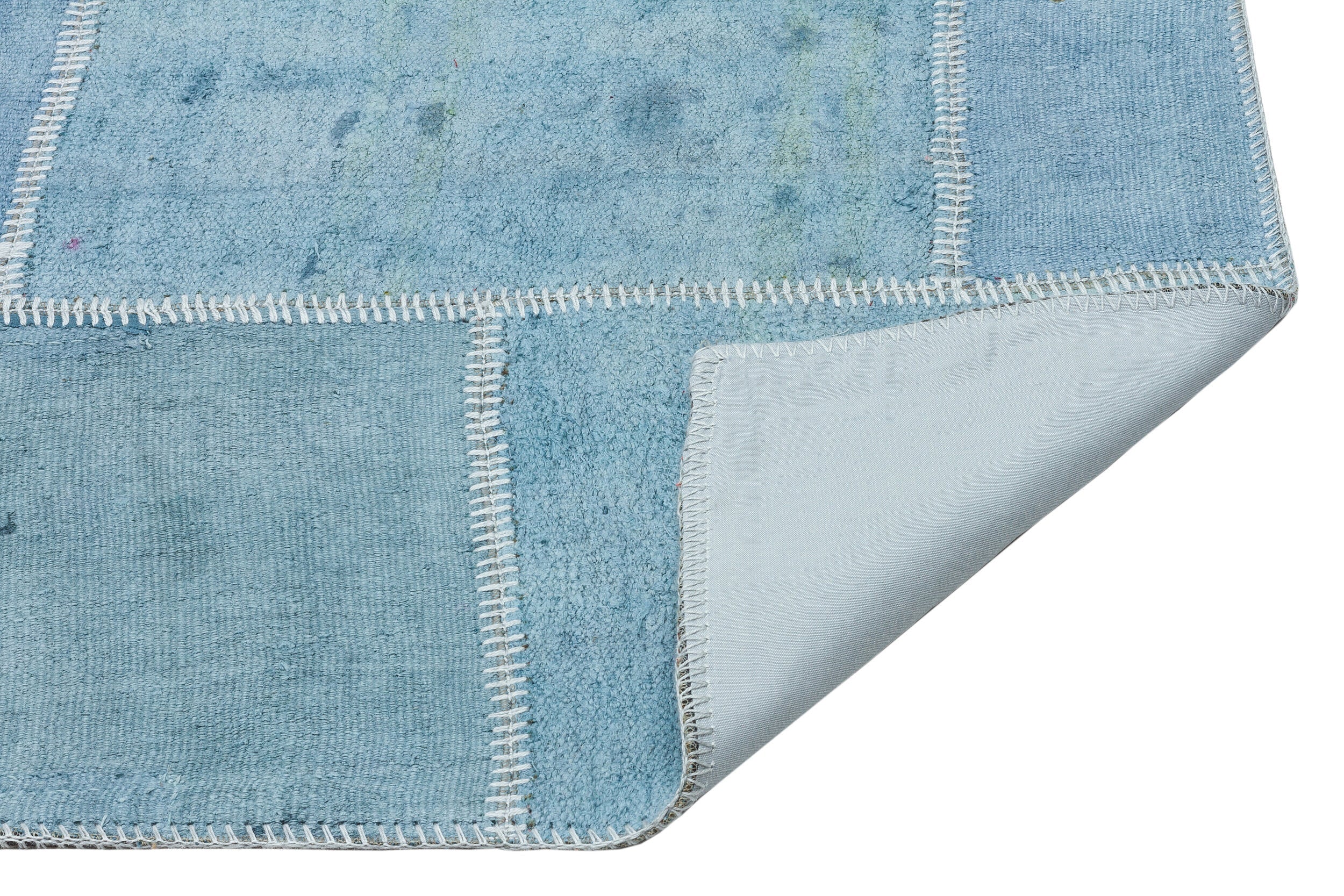 Teselya 36938 Blue Patchwork Wool Handmade Area Rug 5'2" x 7'4"