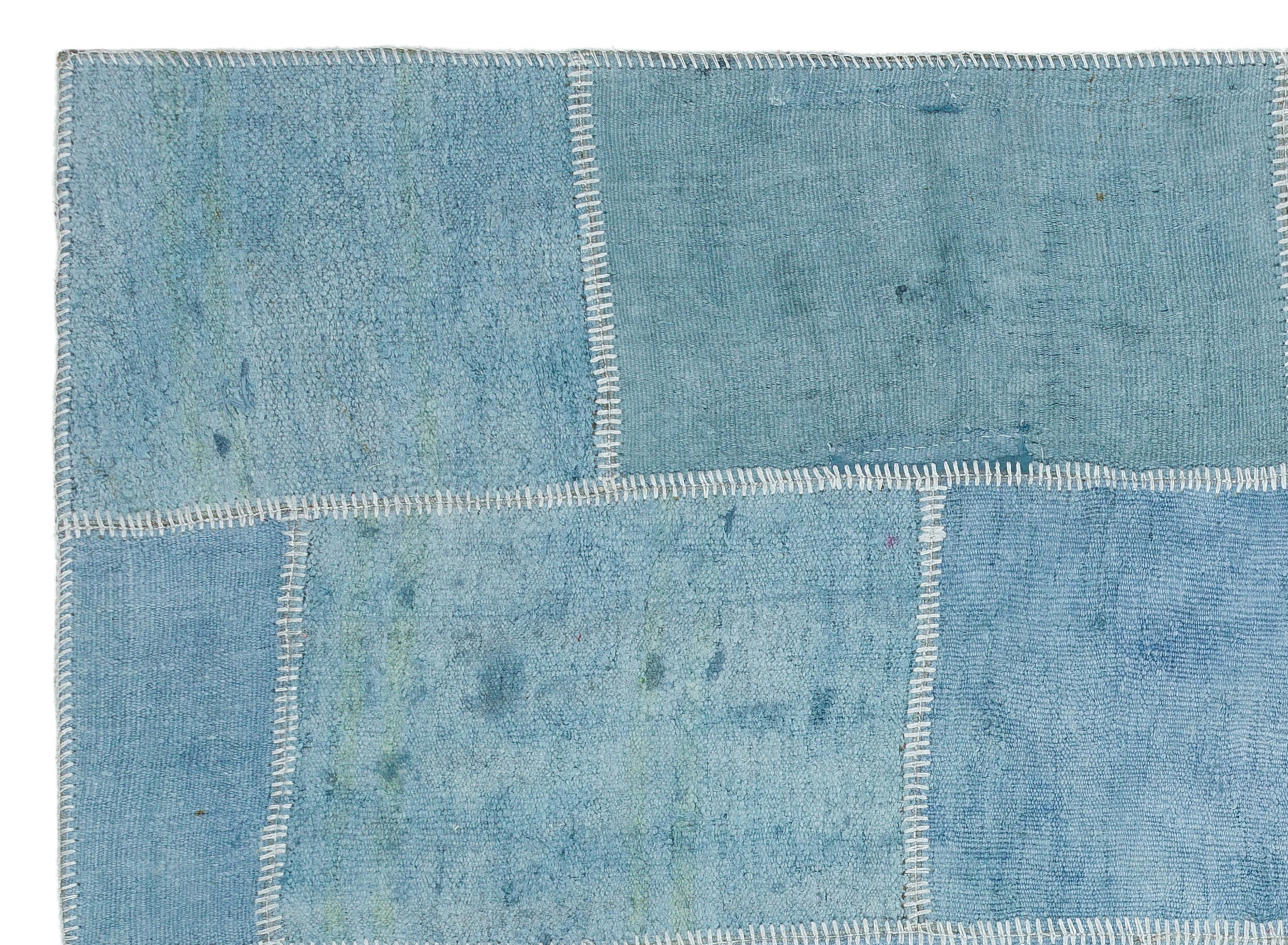 Teselya 36938 Blue Patchwork Wool Handmade Area Rug 5'2" x 7'4"