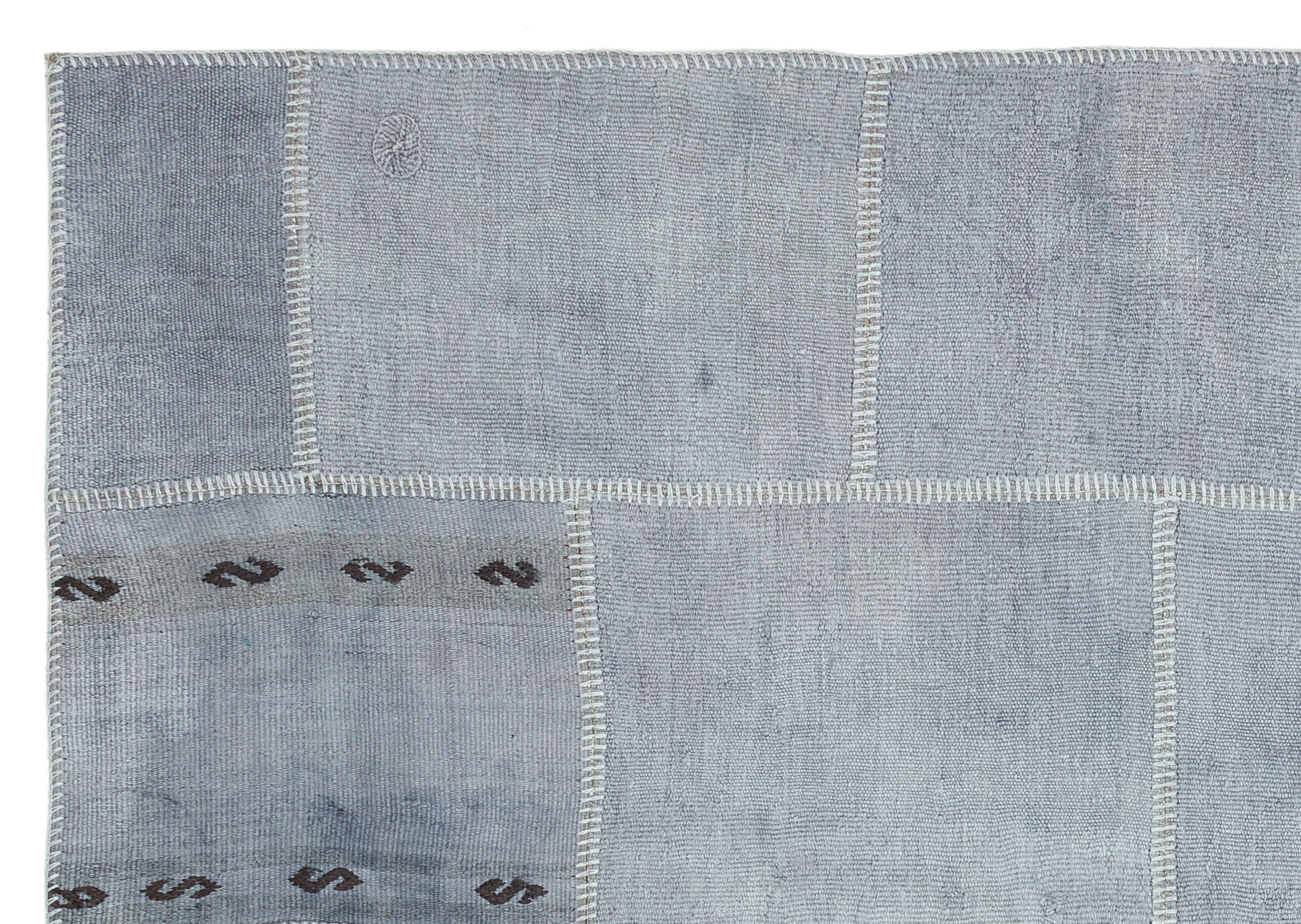 Teselya 36939 Blue Patchwork Wool Handmade Area Rug 5'3" x 7'7"