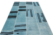 Teselya Blue Patchwork Wool Handmade Area Rug 5'3" x 7'5"