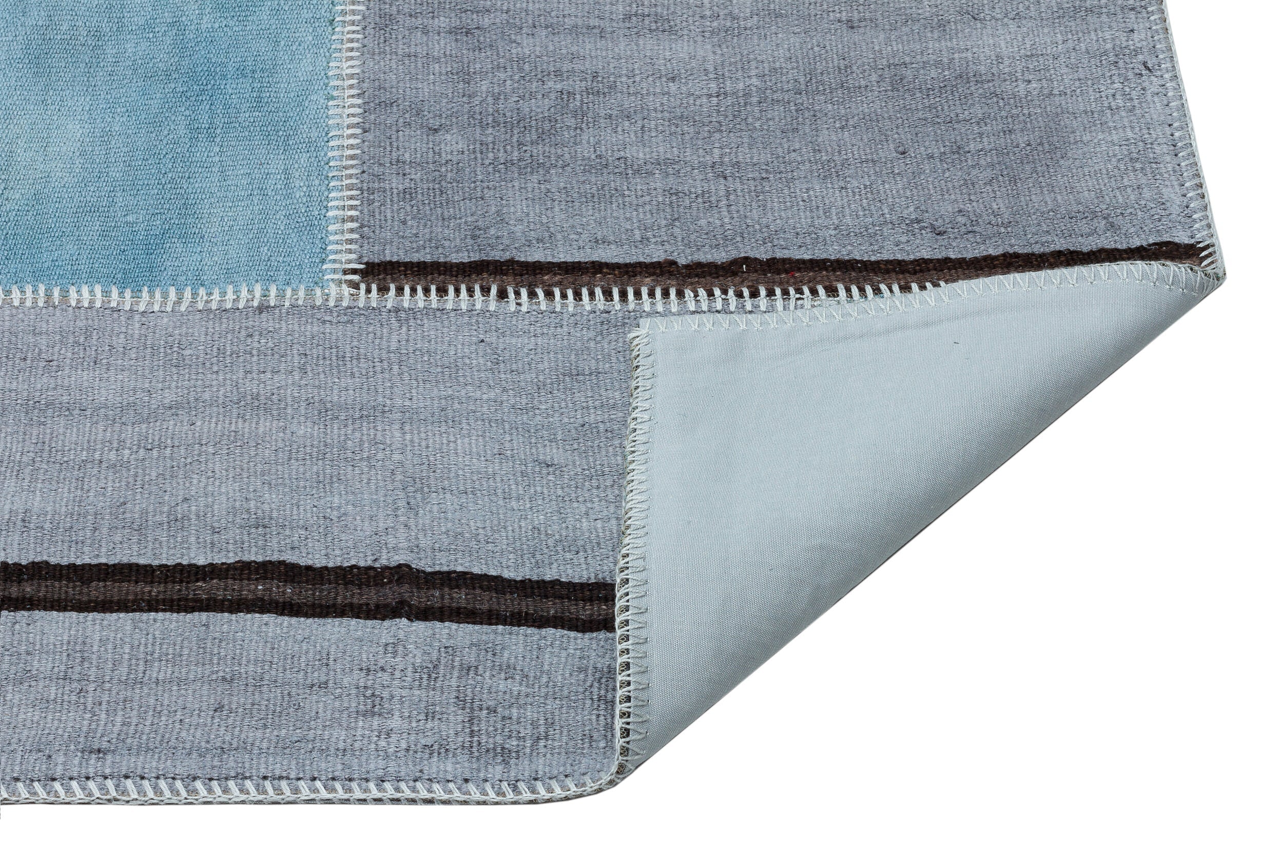 Teselya 36956 Blue Patchwork Wool Handmade Area Rug 5'2" x 7'4"