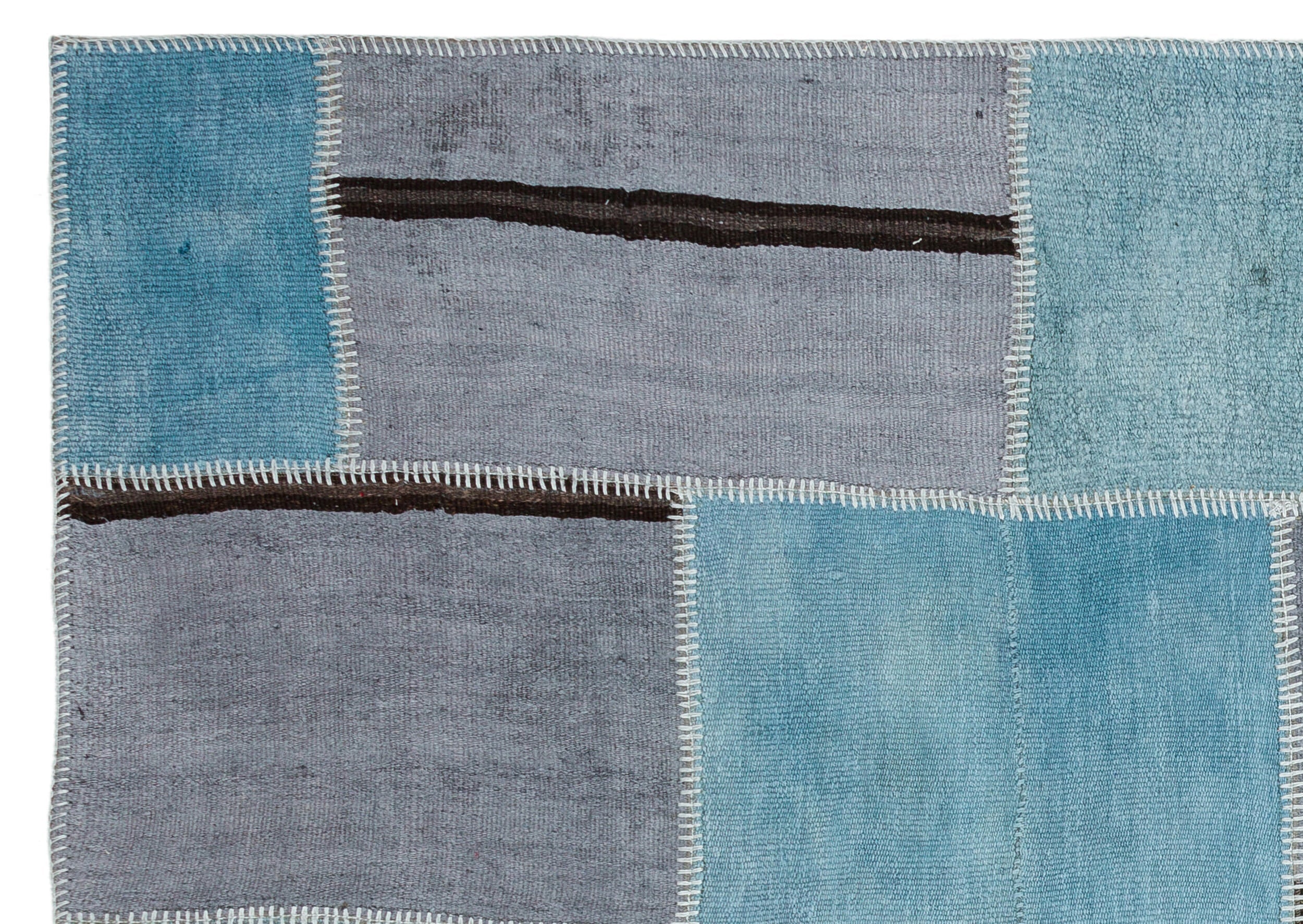 Teselya 36956 Blue Patchwork Wool Handmade Area Rug 5'2" x 7'4"