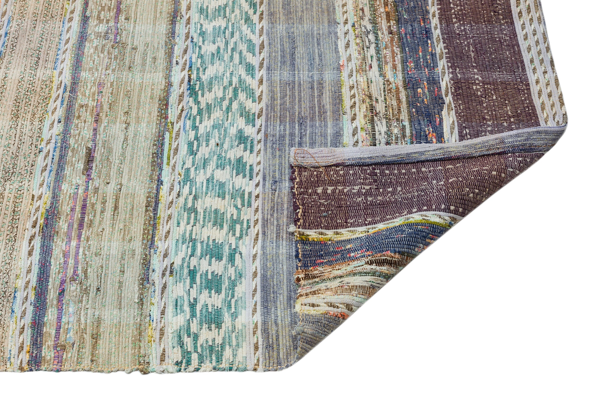Girit Beige Striped Wool Handmade Area Rug 3'4" x 11'9"