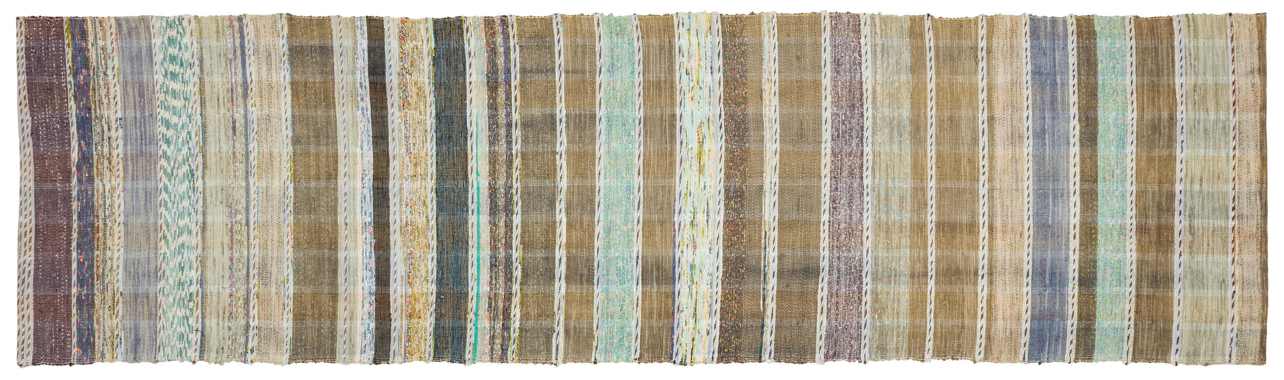 Girit Beige Striped Wool Handmade Area Rug 3'4" x 11'9"