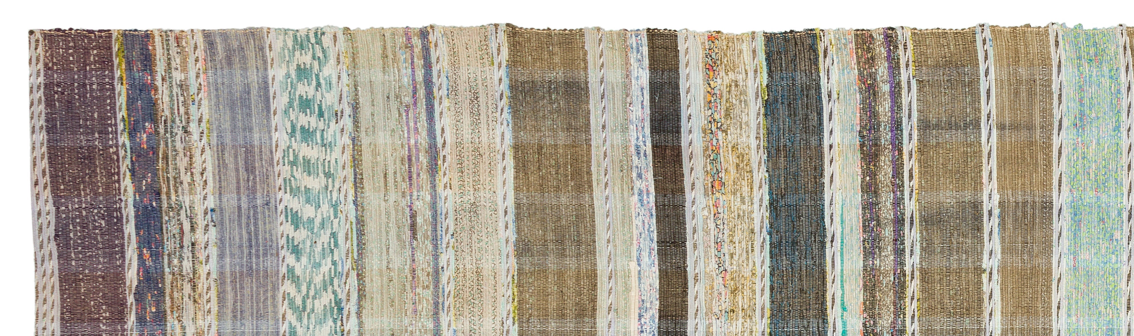 Girit Beige Striped Wool Handmade Area Rug 3'4" x 11'9"
