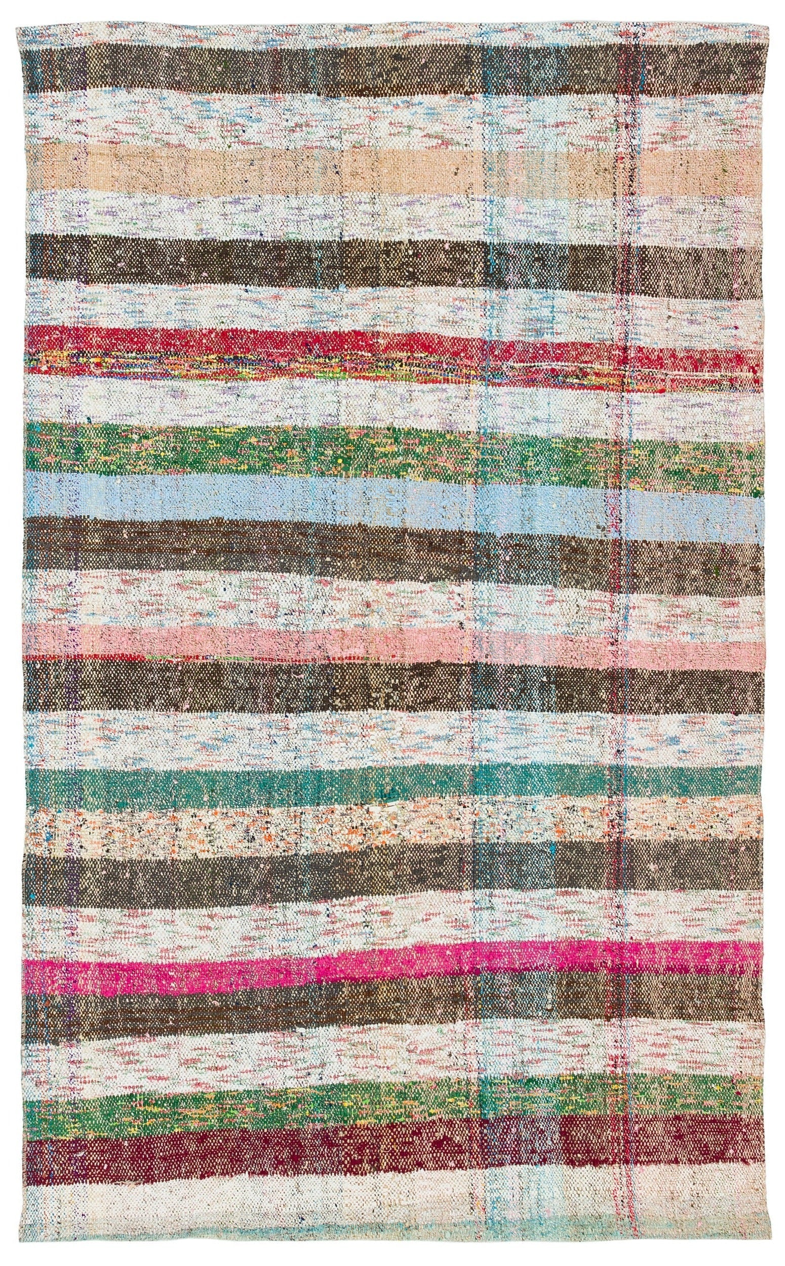 Girit Beige Striped Wool Handmade Area Rug 3'7" x 5'8"