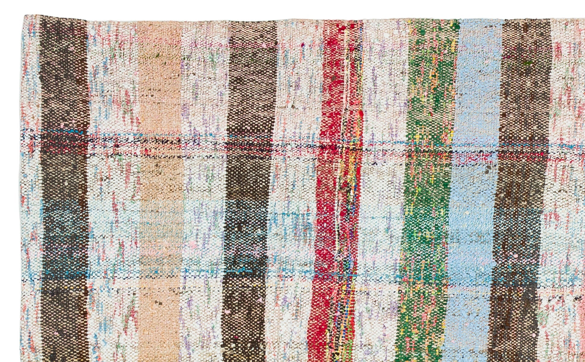Girit Beige Striped Wool Handmade Area Rug 3'7" x 5'8"