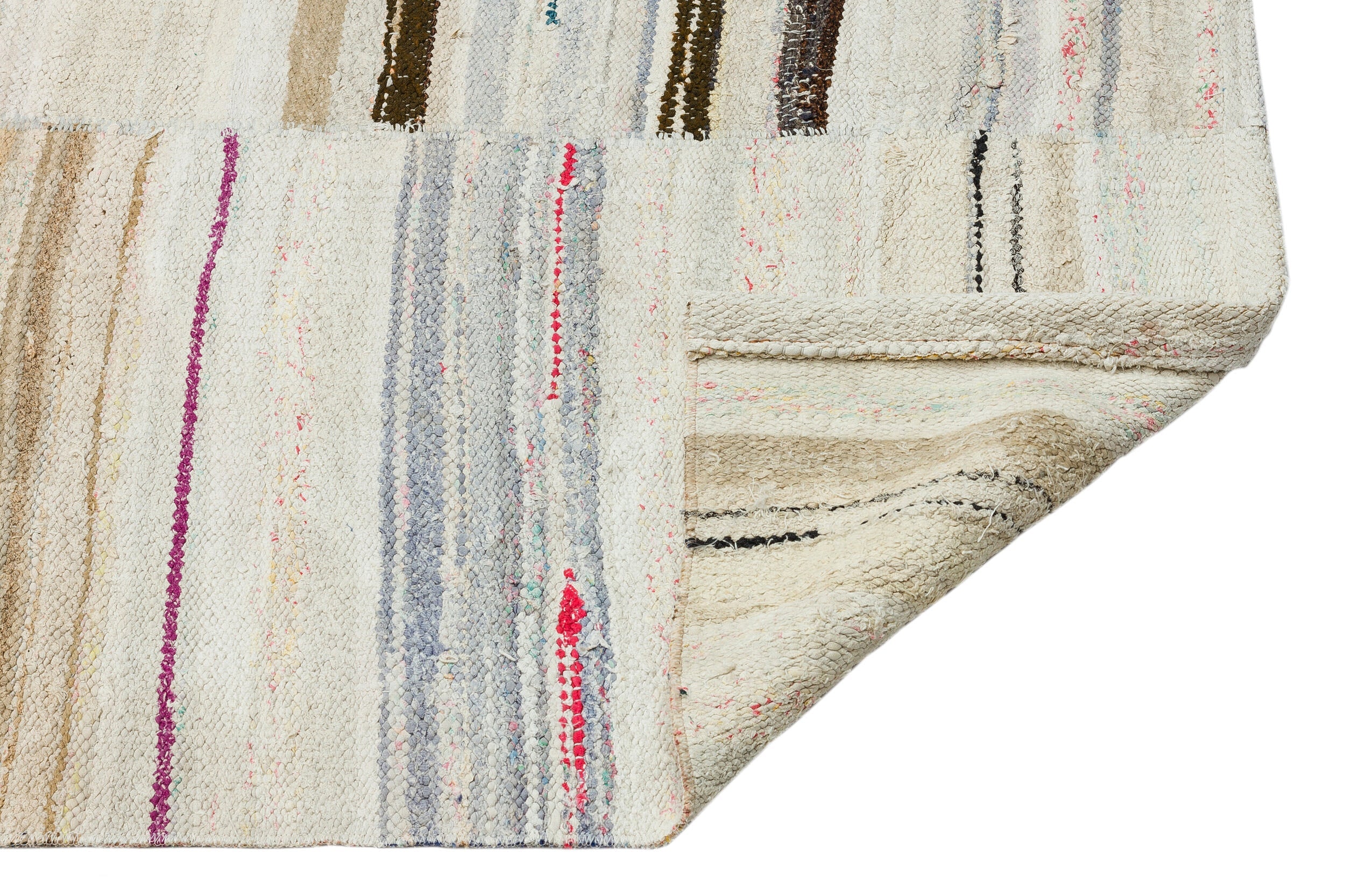 Girit Beige Striped Wool Handmade Area Rug 3'4" x 11'4"