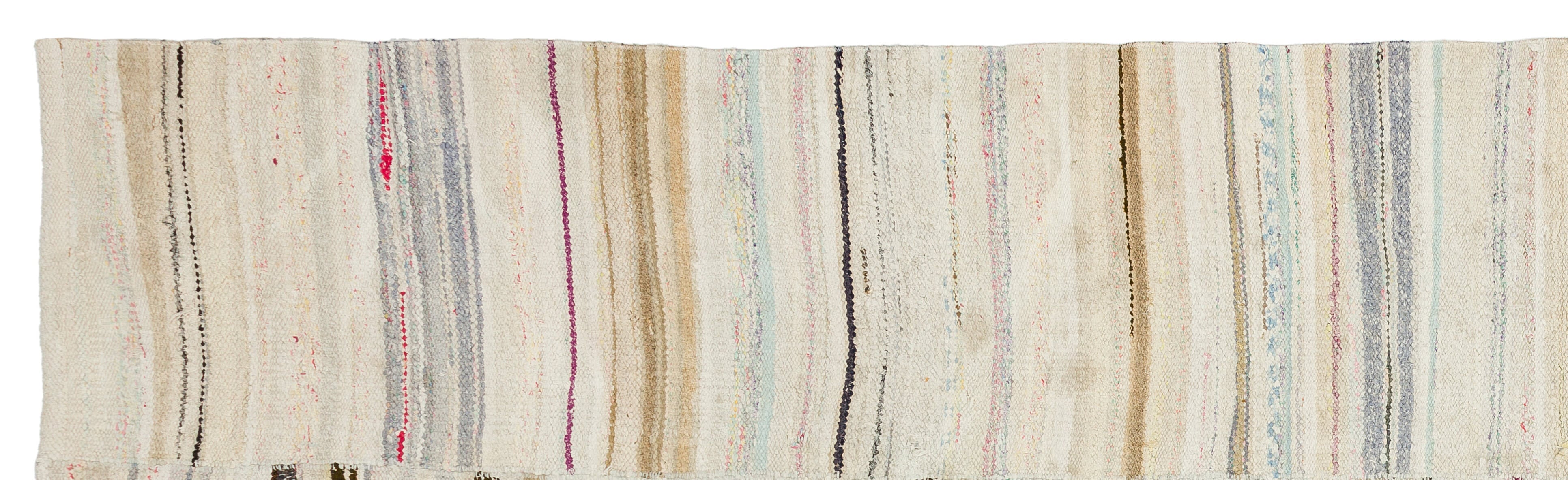 Girit Beige Striped Wool Handmade Area Rug 3'4" x 11'4"