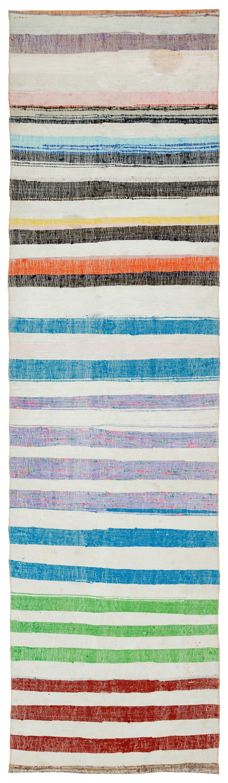 Girit Beige Striped Wool Handmade Area Rug 2'10" x 10'3"