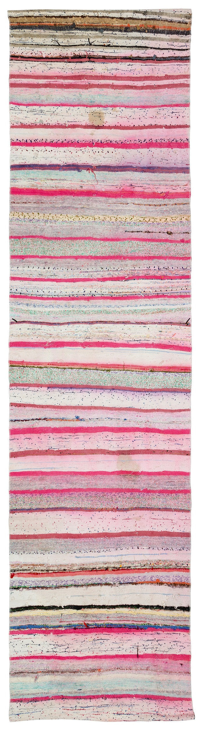 Girit Pink Striped Wool Handmade Area Rug 2'6" x 10'1"