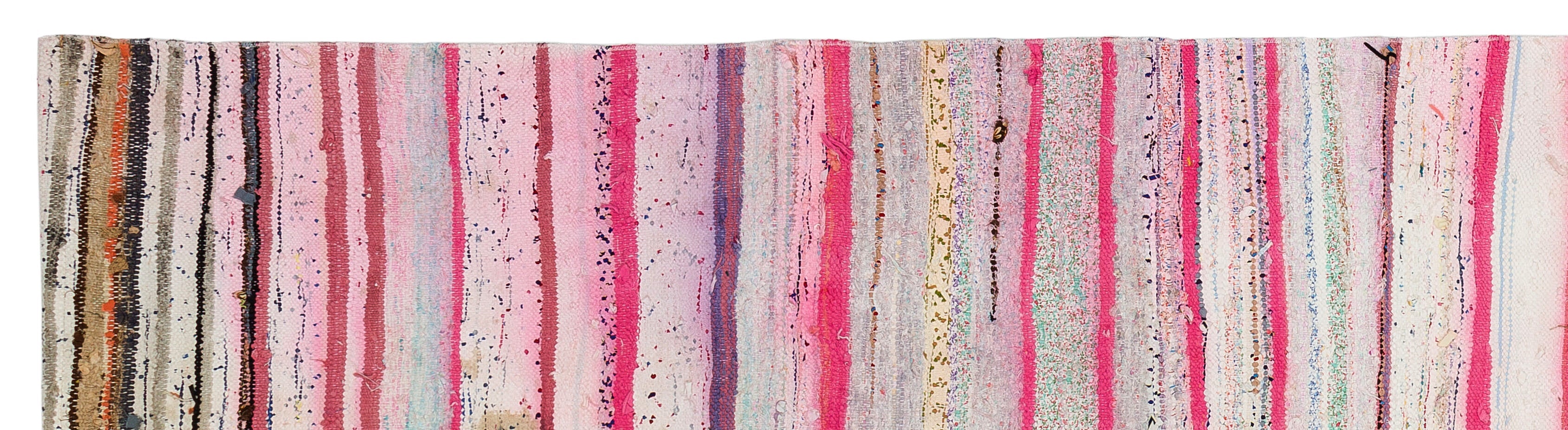 Girit Pink Striped Wool Handmade Area Rug 2'6" x 10'1"