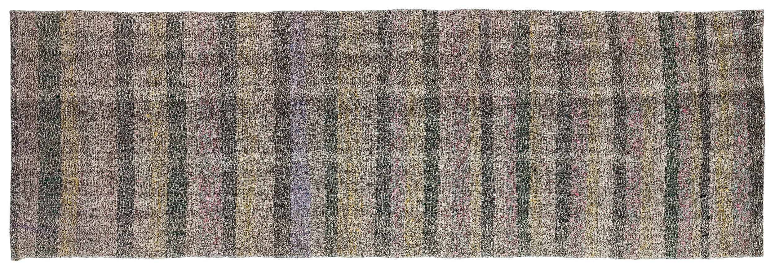 Girit Grey Striped Wool Handmade Area Rug 2'11" x 8'9"