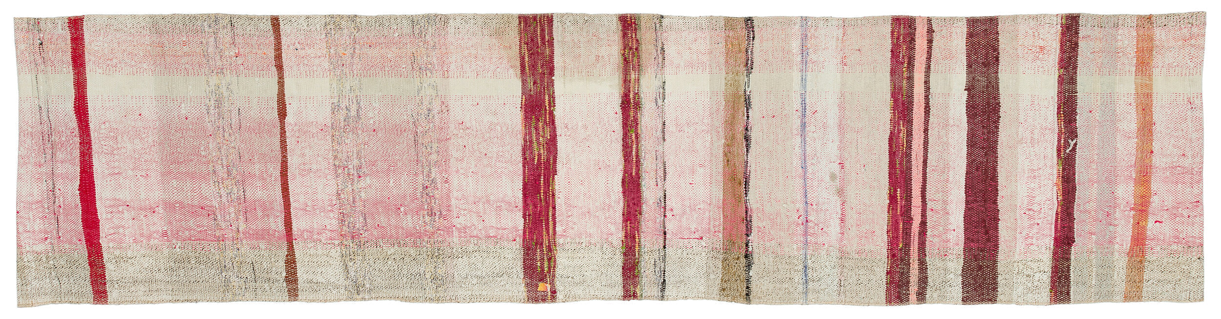 Girit Beige Striped Wool Handmade Area Rug 2'0" x 8'5"