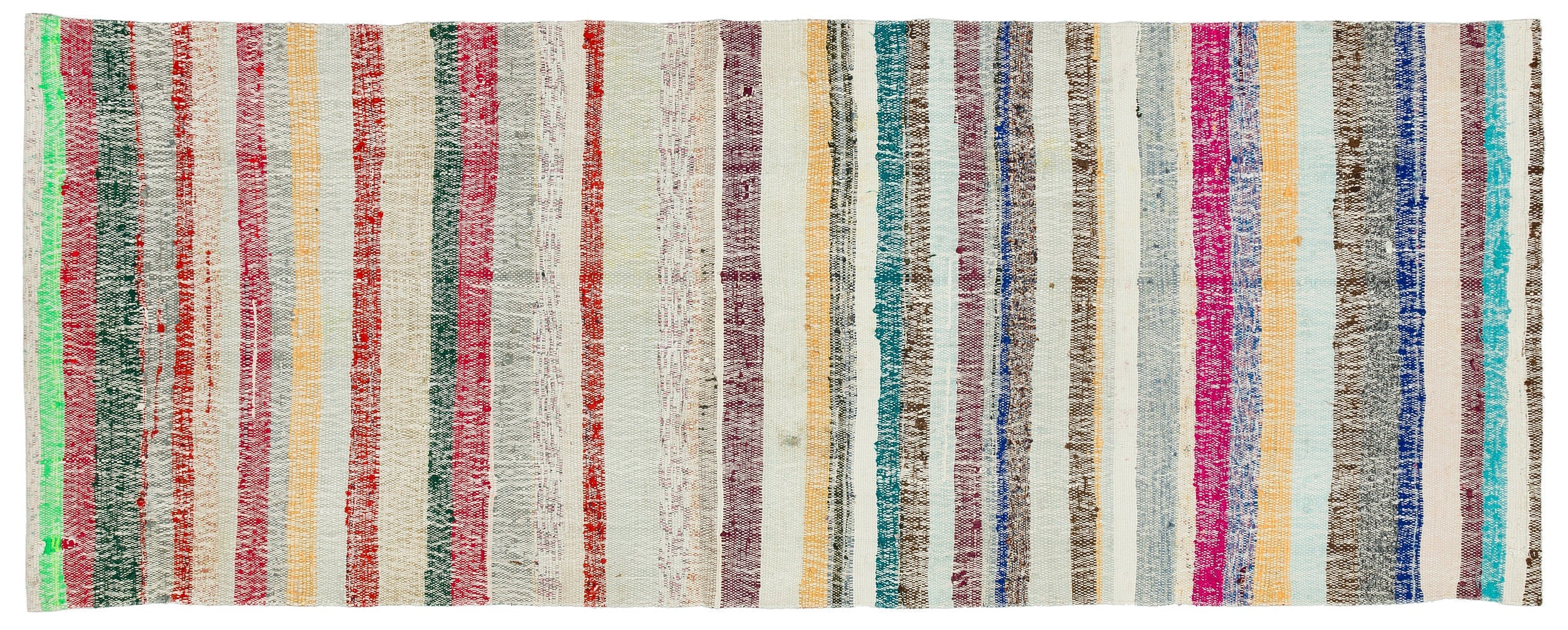 Girit Beige Striped Wool Handmade Area Rug 2'11" x 7'5"