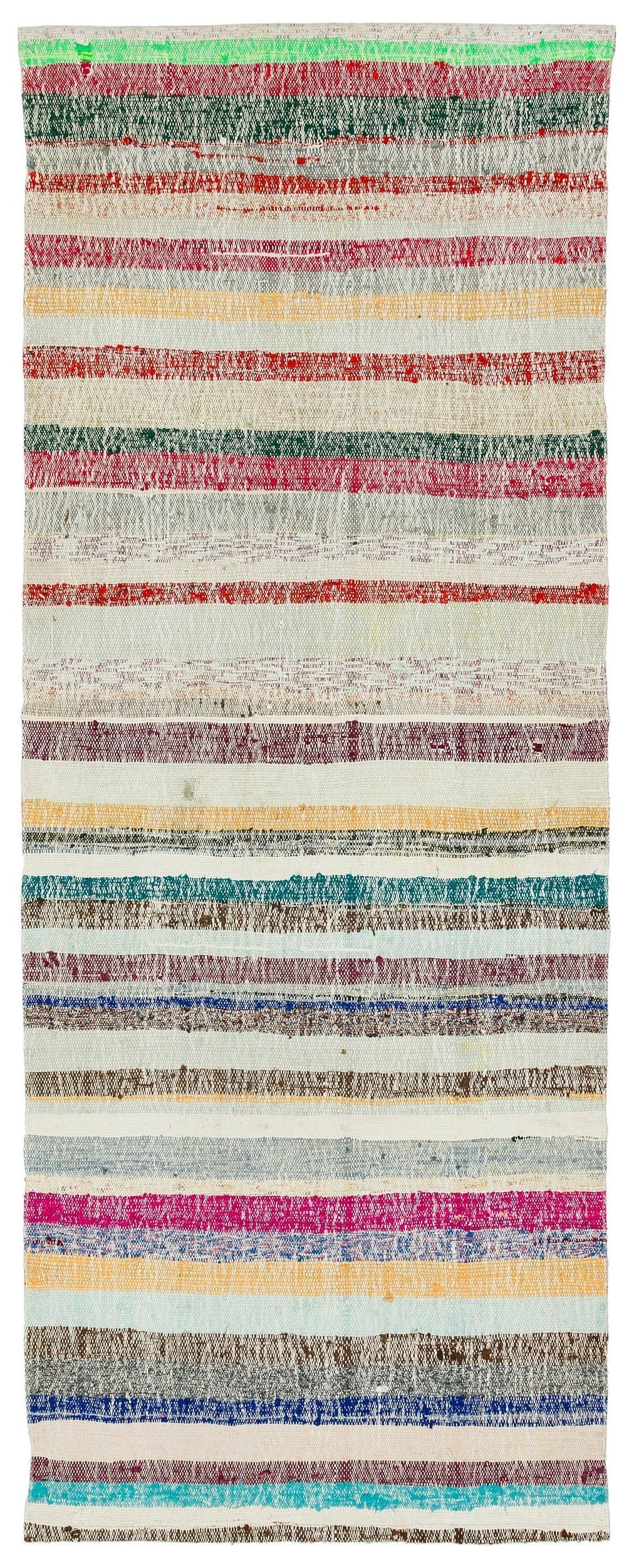 Girit Beige Striped Wool Handmade Area Rug 2'11" x 7'5"