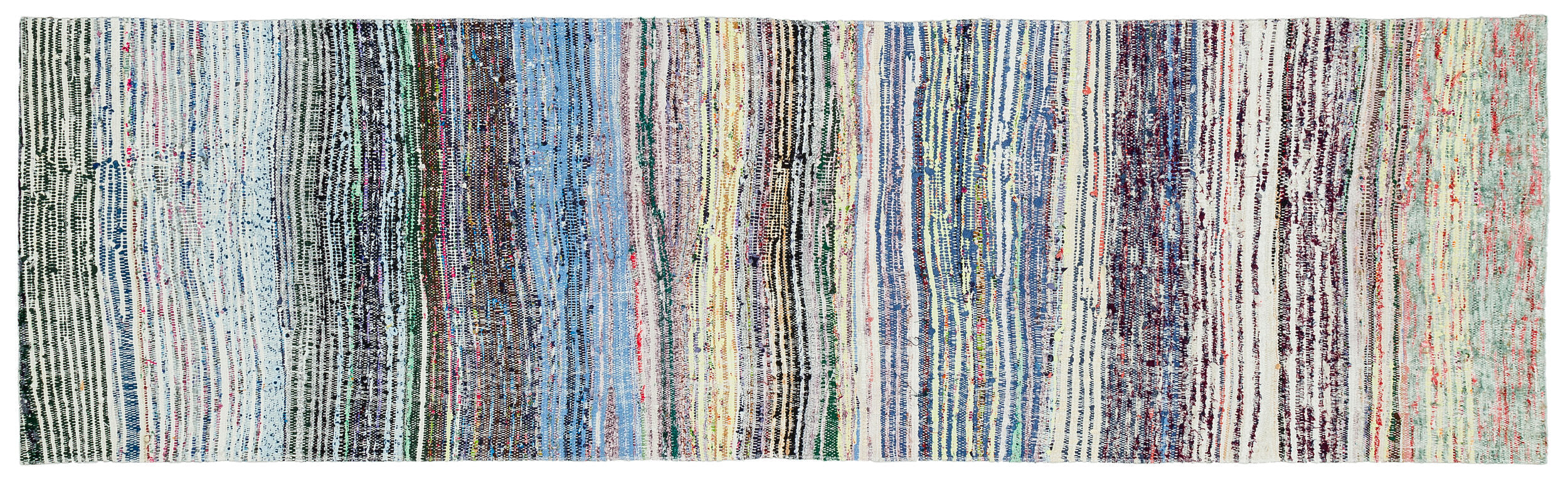 Girit Beige Striped Wool Handmade Area Rug 2'1" x 7'4"