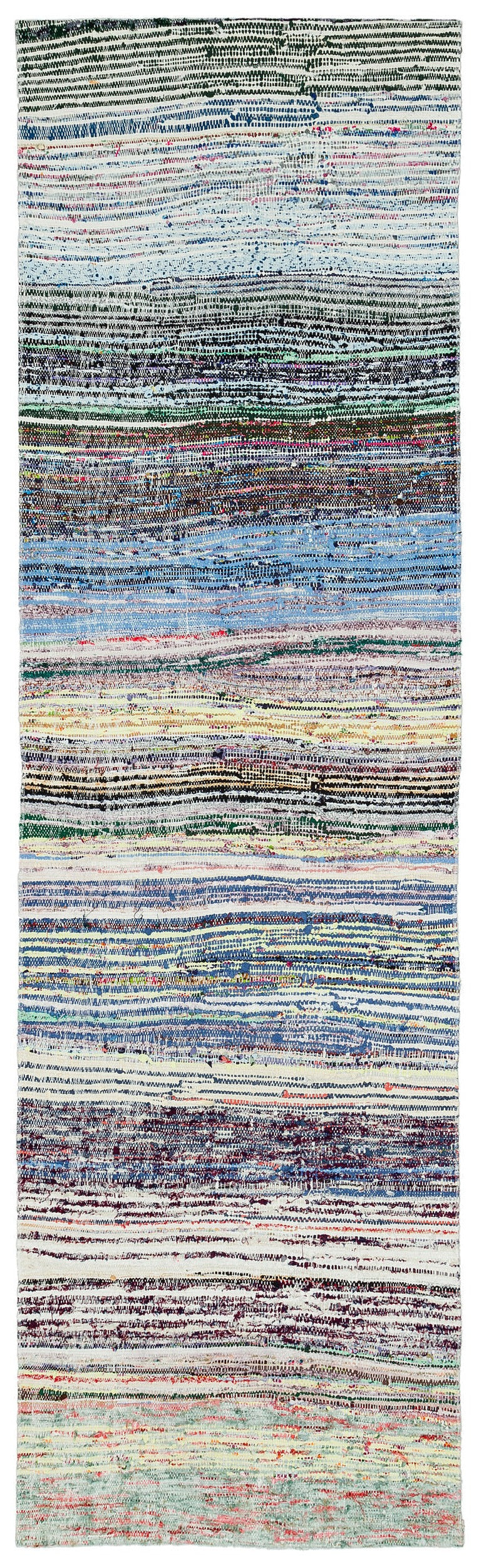 Girit Beige Striped Wool Handmade Area Rug 2'1" x 7'4"