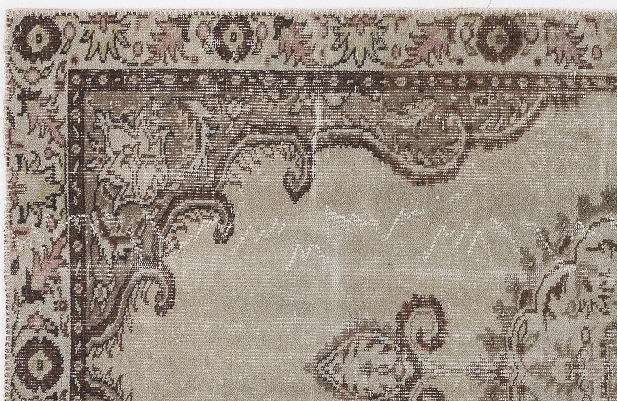 Atina Beige Vintage Wool Handmade Area Rug 4'9" x 8'10"