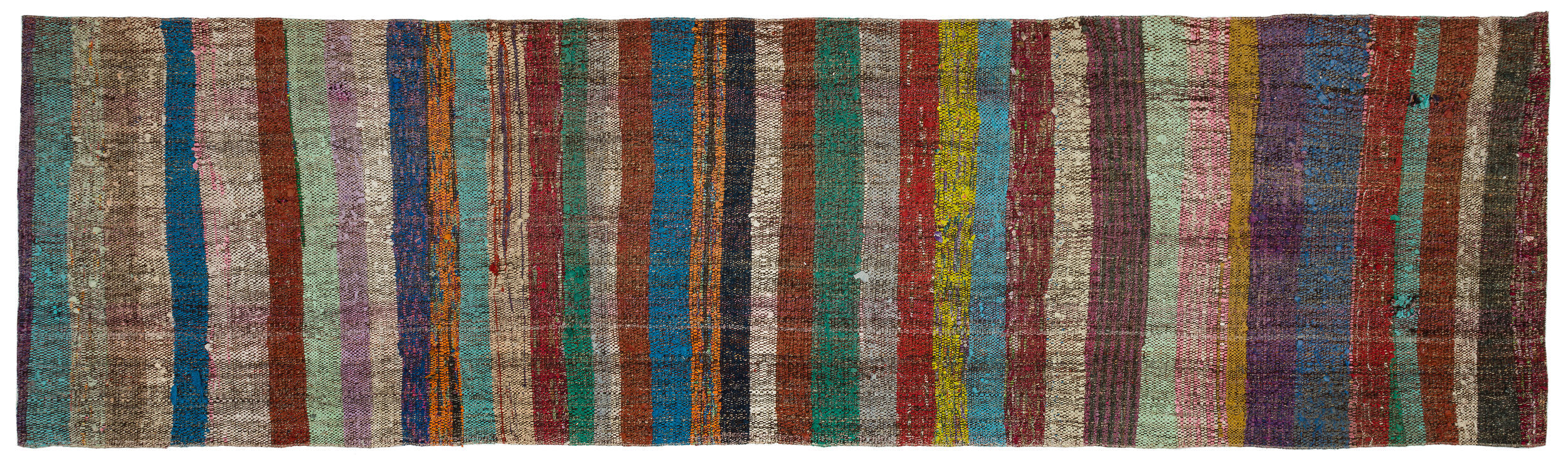 Girit Brown Striped Wool Handmade Area Rug 3'2" x 11'2"
