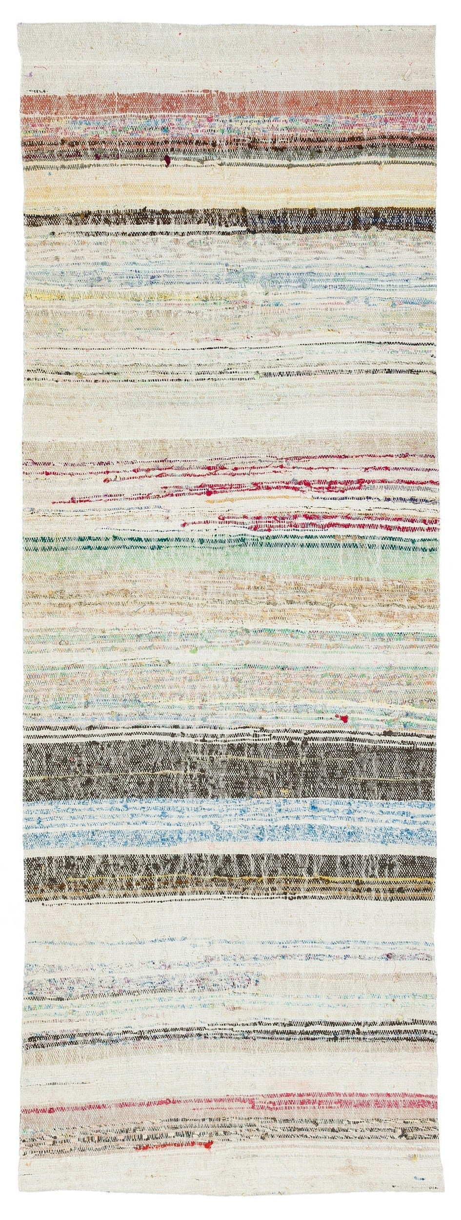 Girit Beige Striped Wool Handmade Area Rug 2'11" x 8'1"