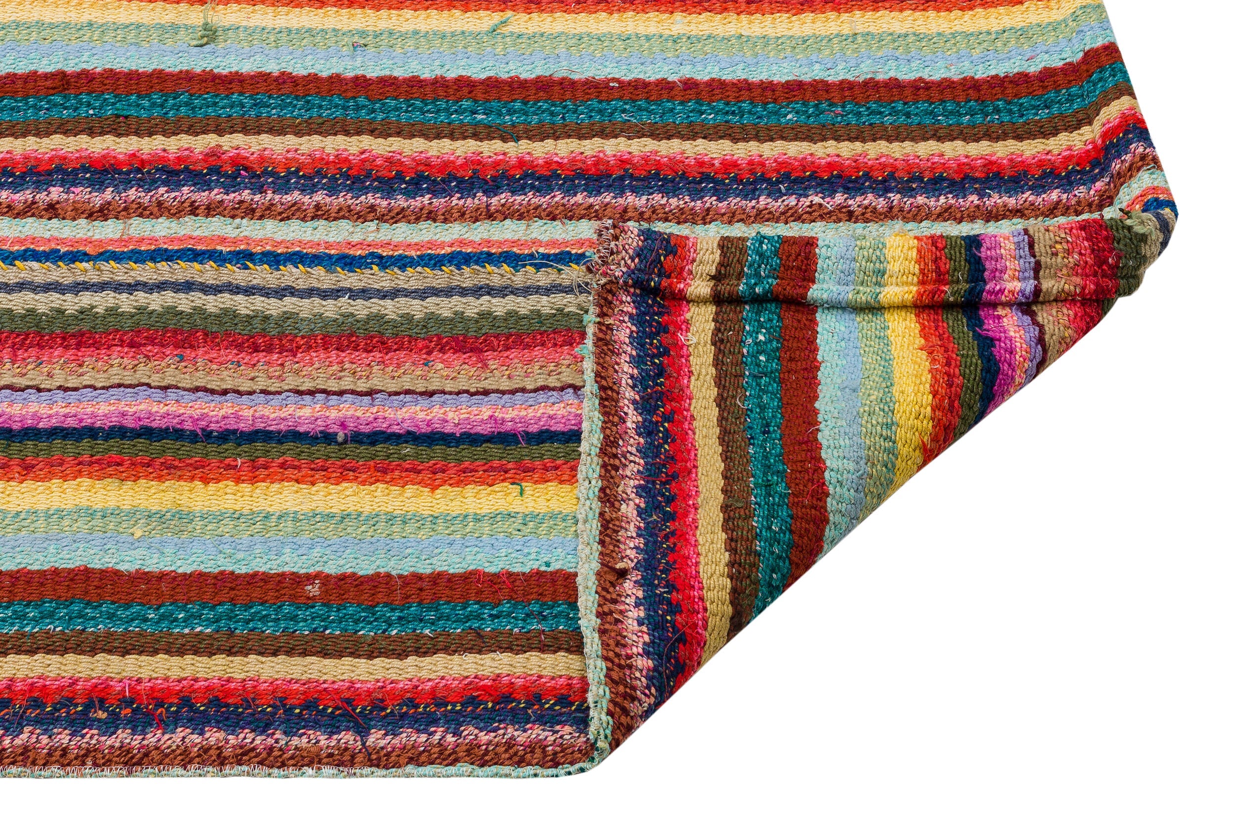 Girit Red Striped Wool Handmade Area Rug 5'0" x 7'9"