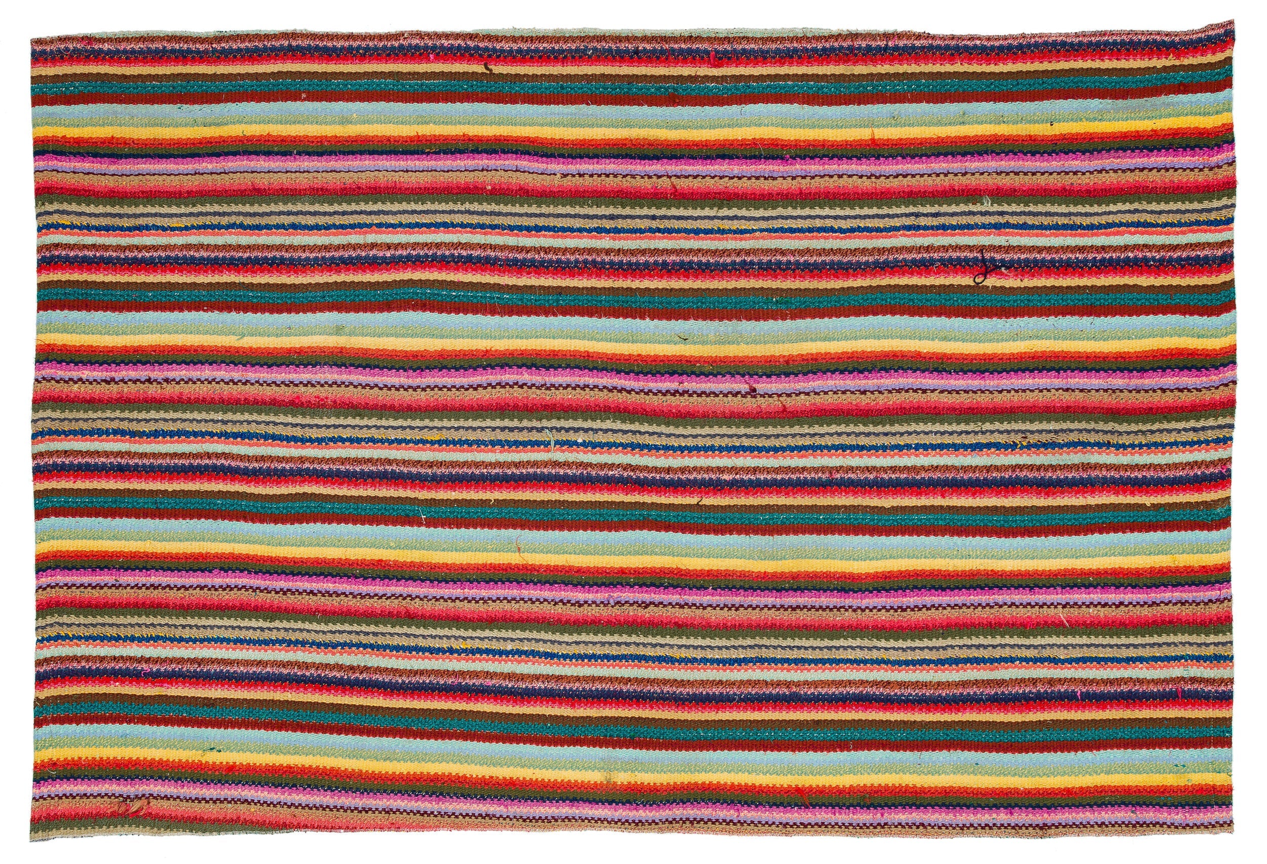 Girit Red Striped Wool Handmade Area Rug 5'0" x 7'9"