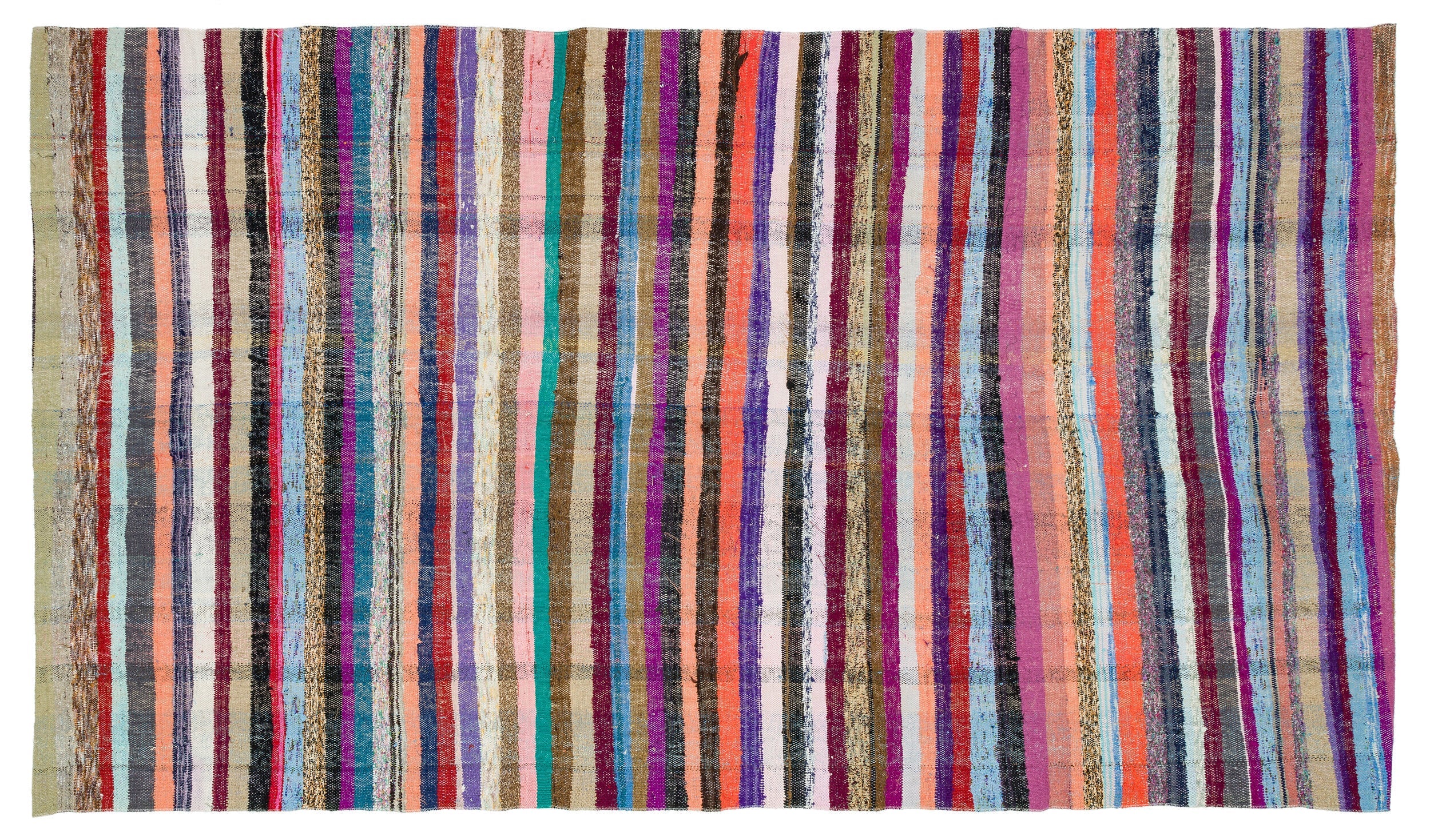 Girit Beige Striped Wool Handmade Area Rug 5'5" x 9'6"