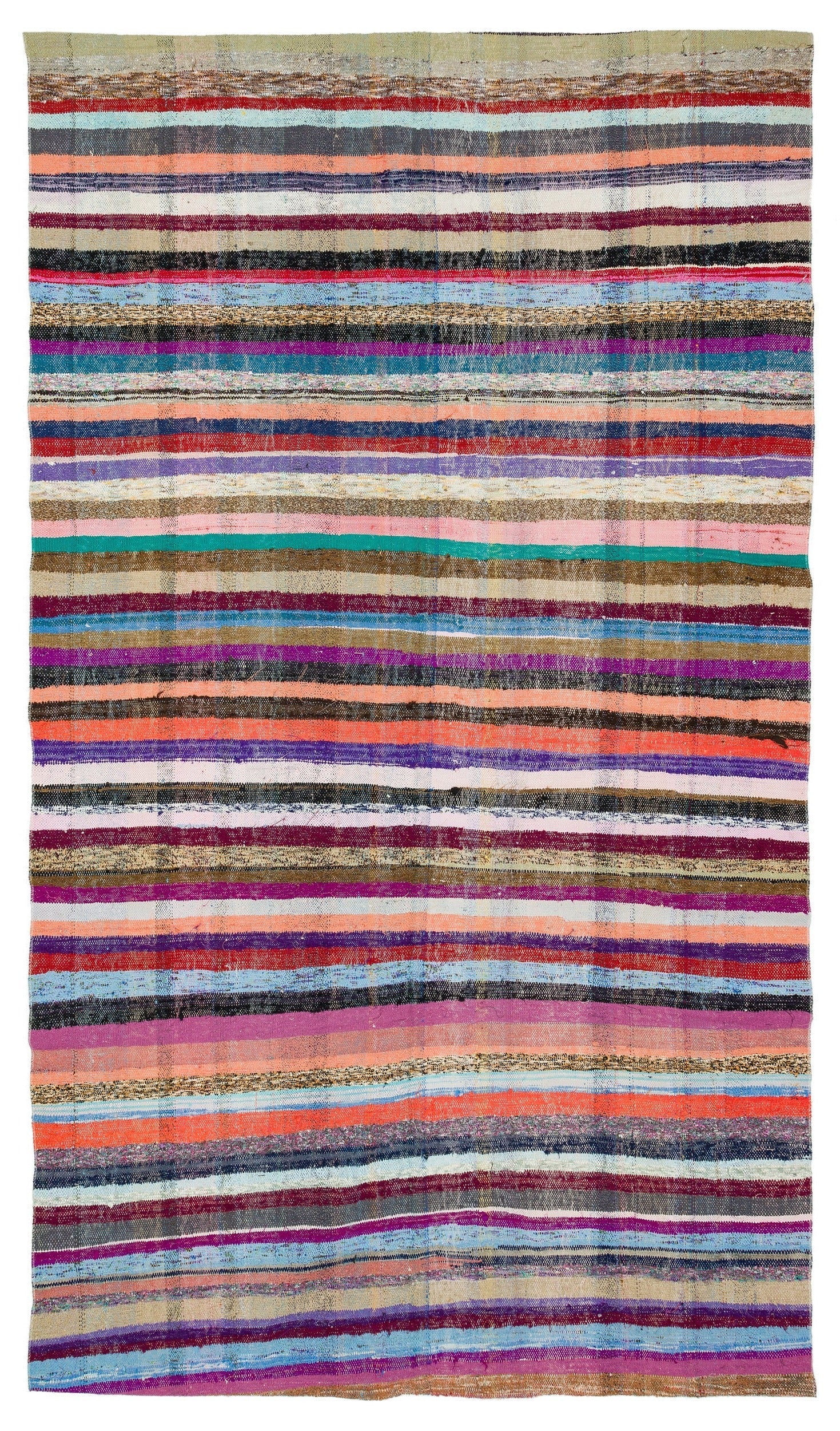 Girit Beige Striped Wool Handmade Area Rug 5'5" x 9'6"