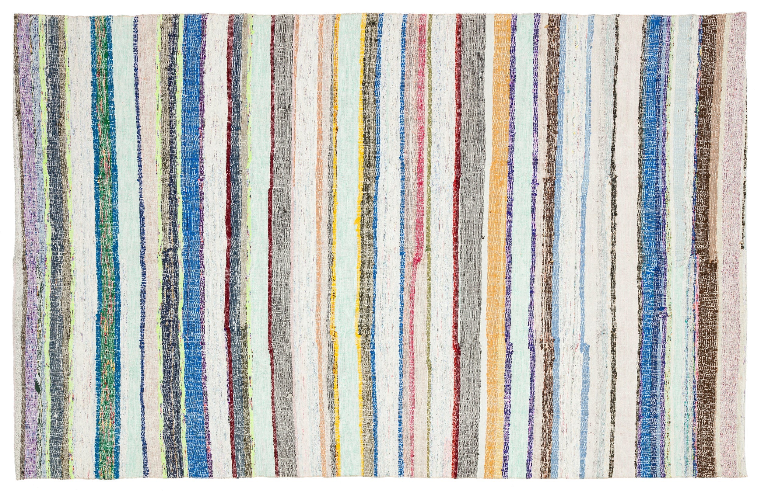 Girit Beige Striped Wool Handmade Area Rug 6'5" x 10'1"
