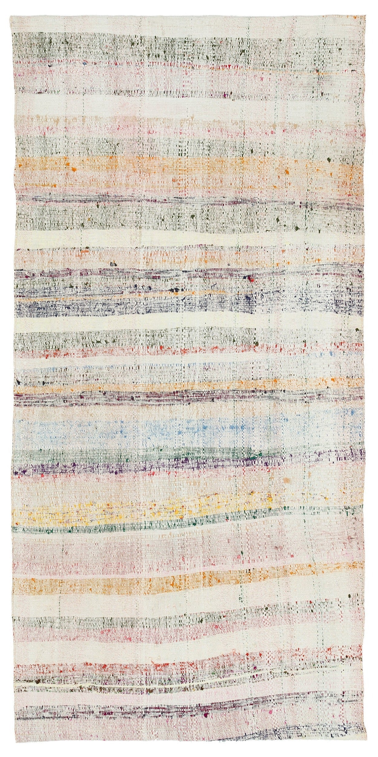 Girit Beige Striped Wool Handmade Area Rug 2'11" x 6'1"