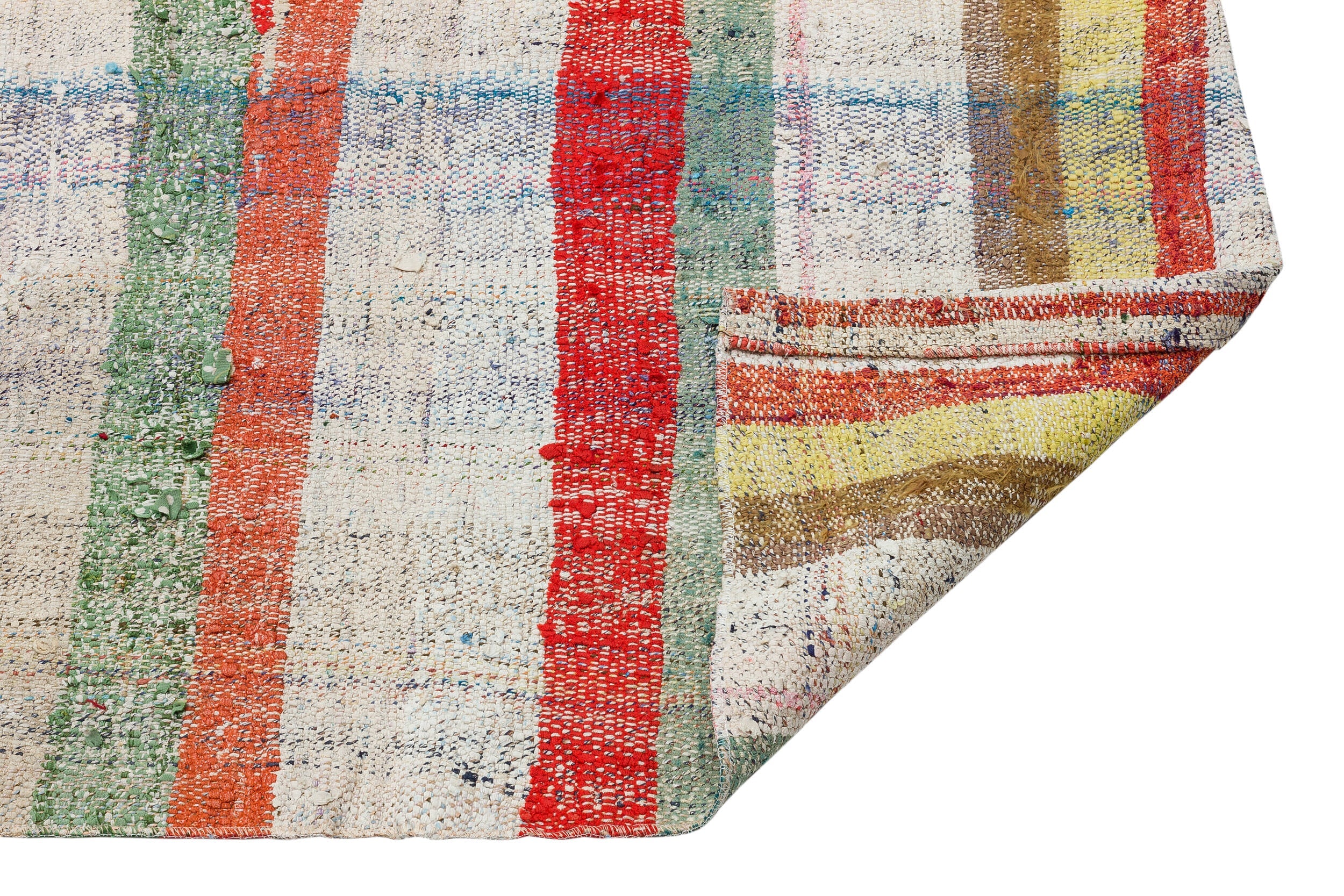 Girit Beige Striped Wool Handmade Area Rug 4'11" x 7'6"