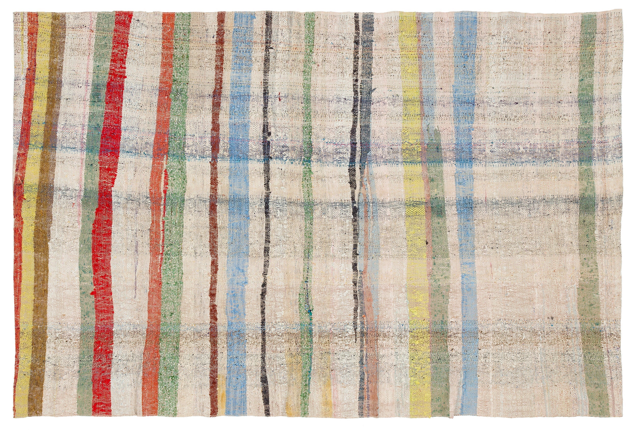 Girit Beige Striped Wool Handmade Area Rug 4'11" x 7'6"