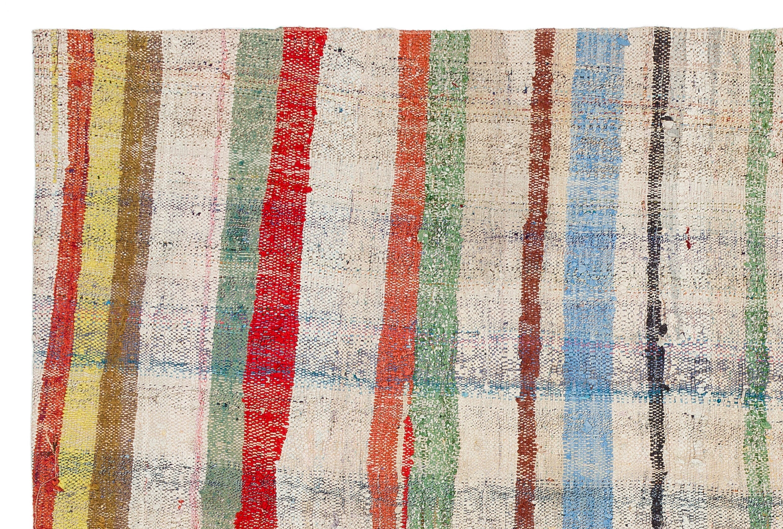 Girit Beige Striped Wool Handmade Area Rug 4'11" x 7'6"