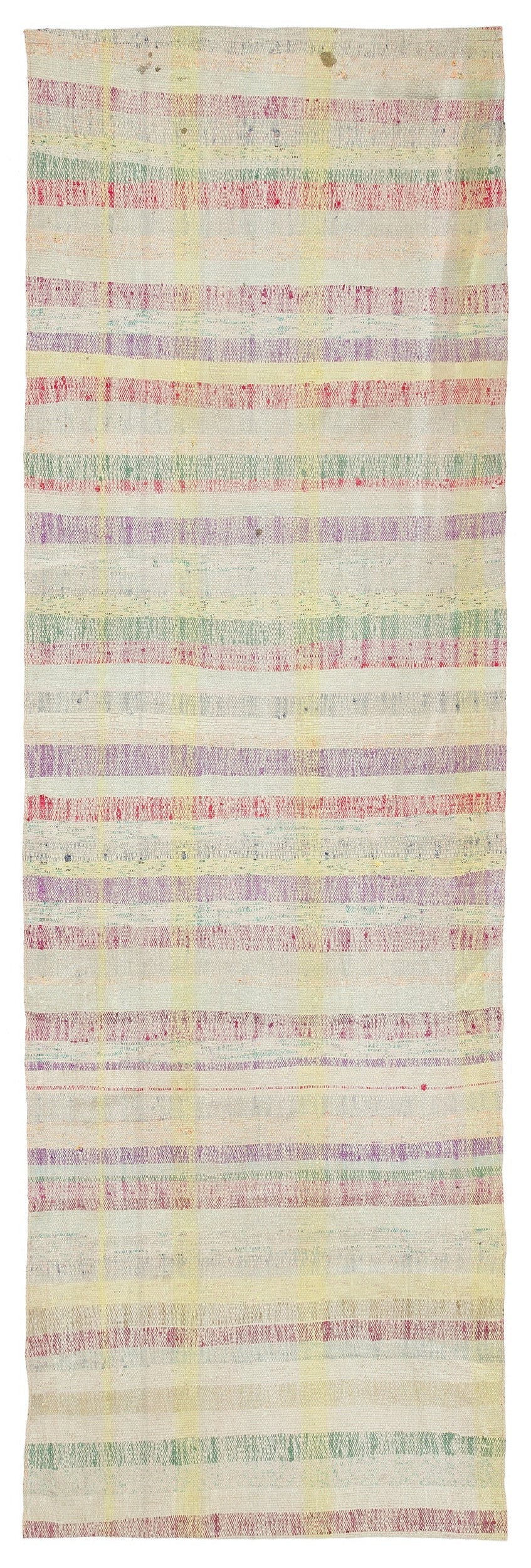 Girit Beige Striped Wool Handmade Area Rug 2'9" x 8'10"
