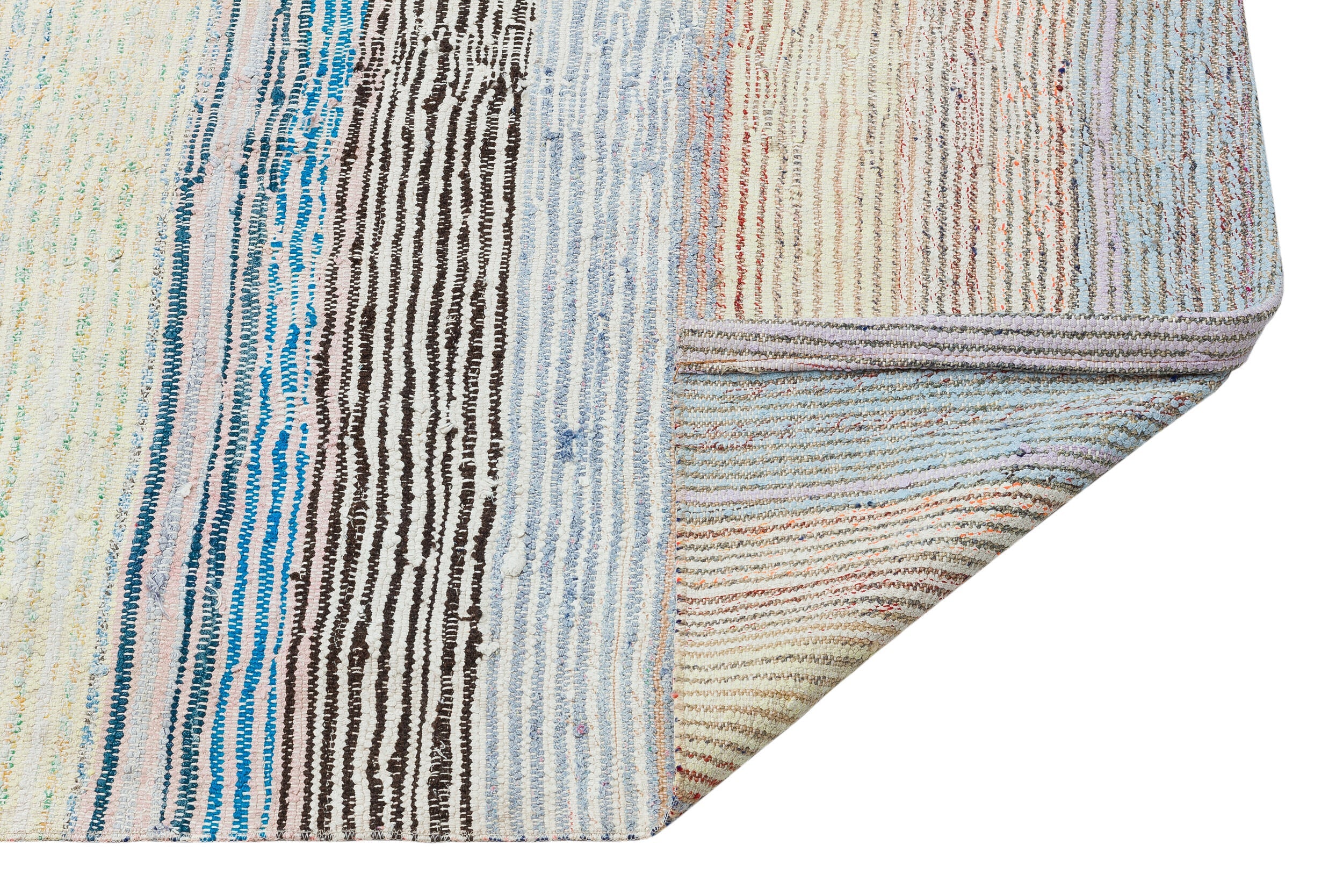 Girit Beige Striped Wool Handmade Area Rug 3'2" x 11'0"