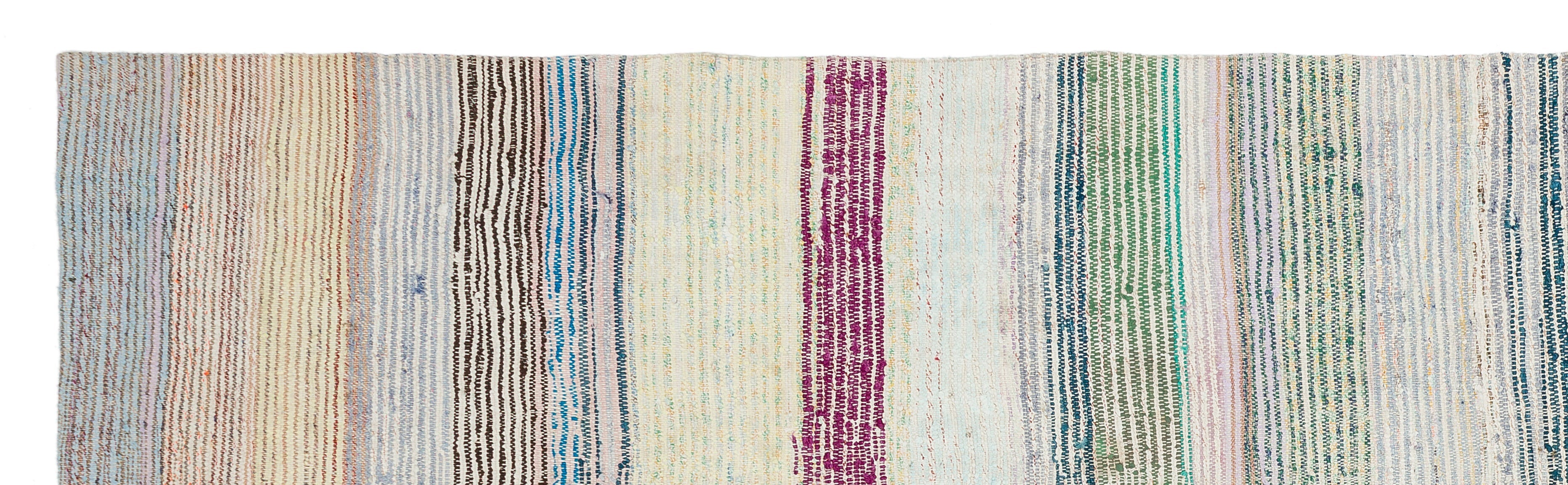 Girit Beige Striped Wool Handmade Area Rug 3'2" x 11'0"