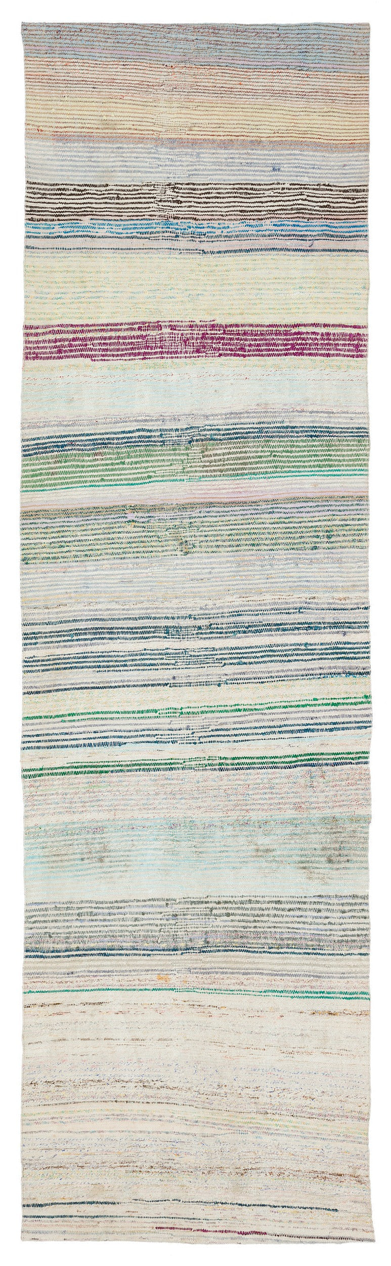 Girit Beige Striped Wool Handmade Area Rug 3'2" x 11'0"
