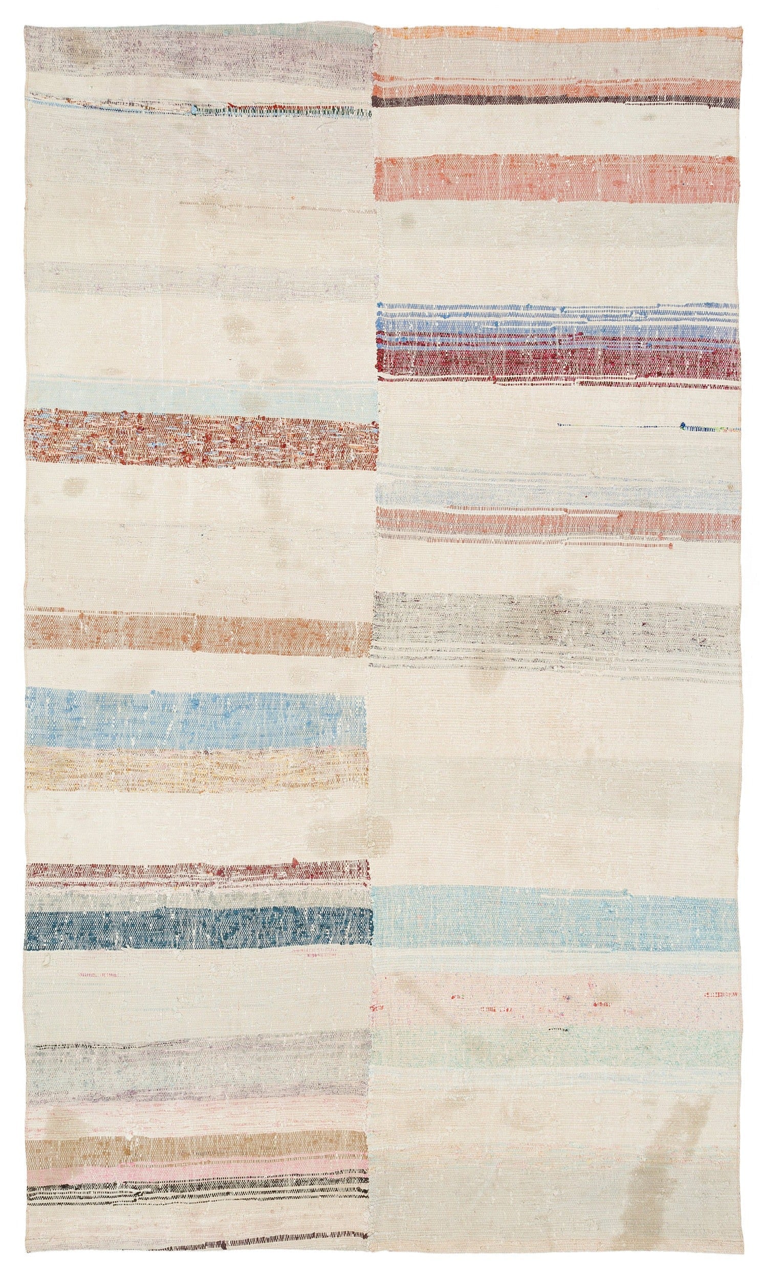 Girit Beige Striped Wool Handmade Area Rug 4'4" x 10'3"